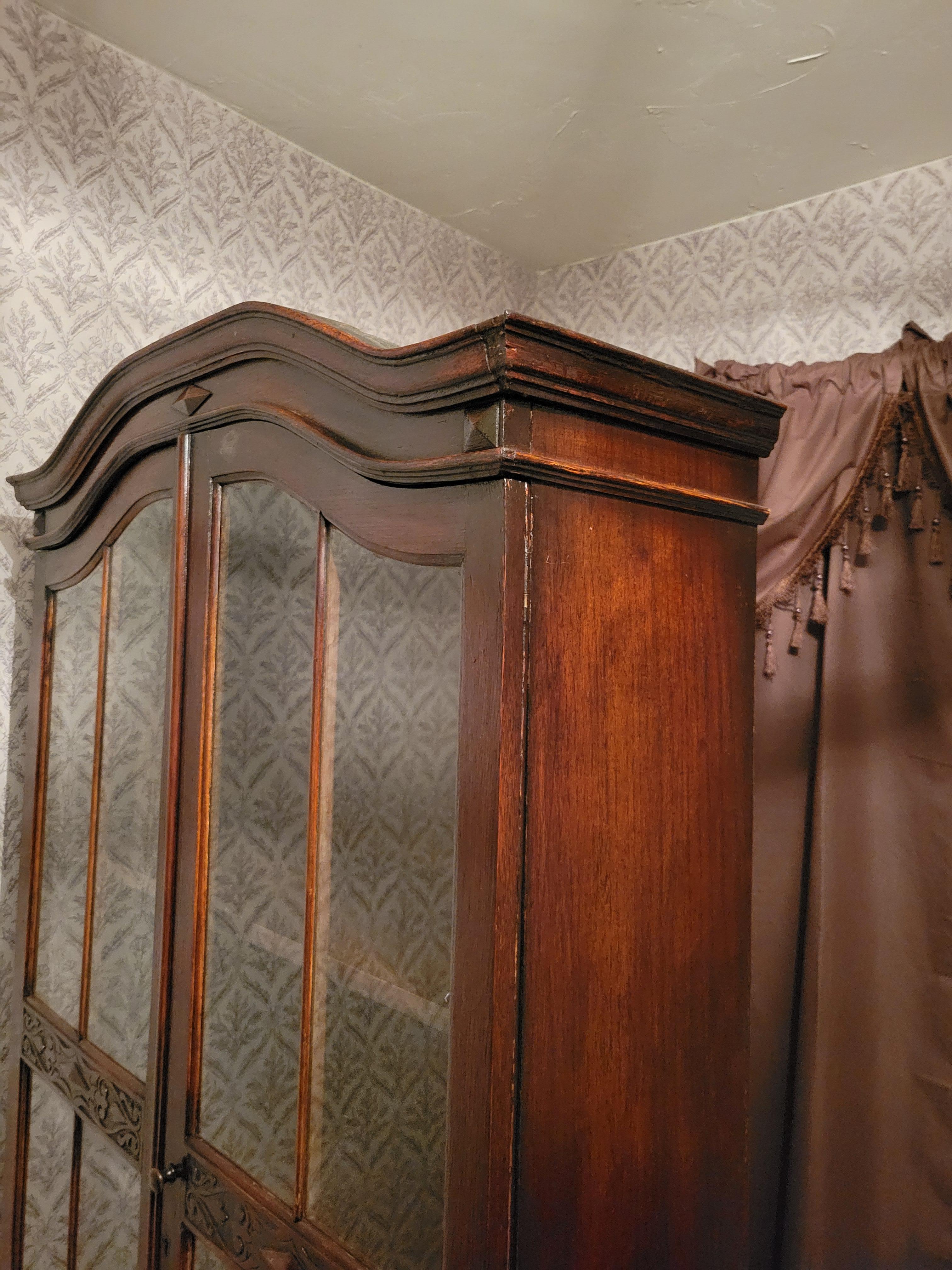 Antique Solid Wood Bookcase with Glass Doors - 75
