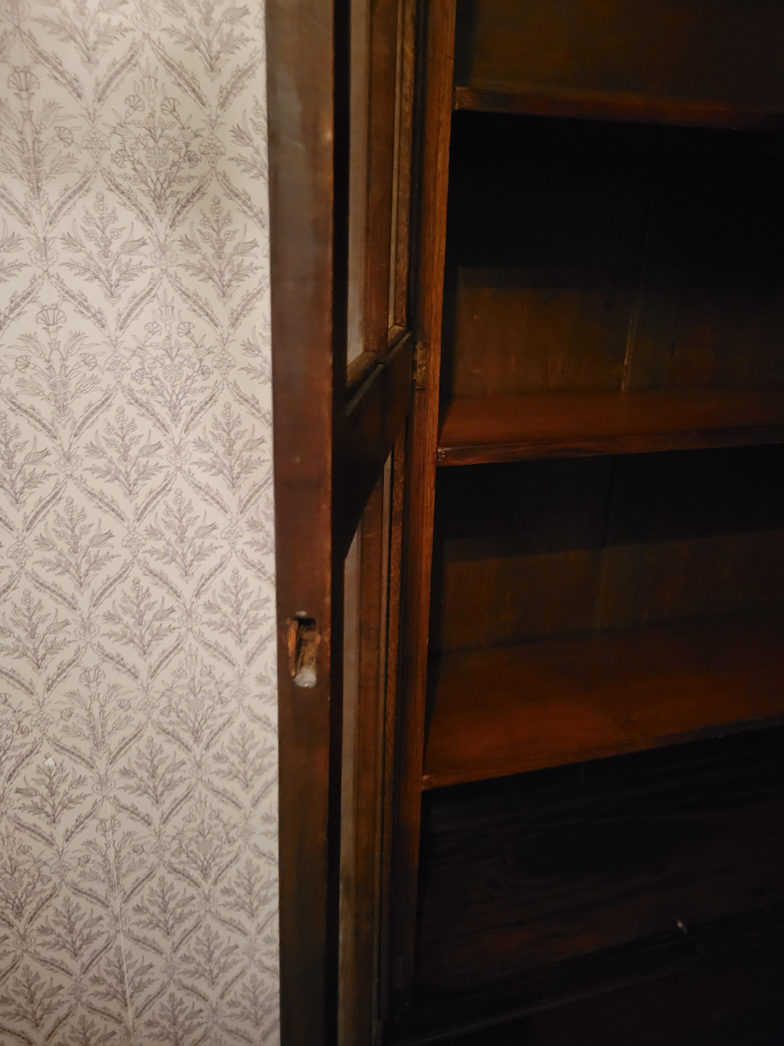 19th Century Antique Solid Wood Bookcase with Glass Doors - 75