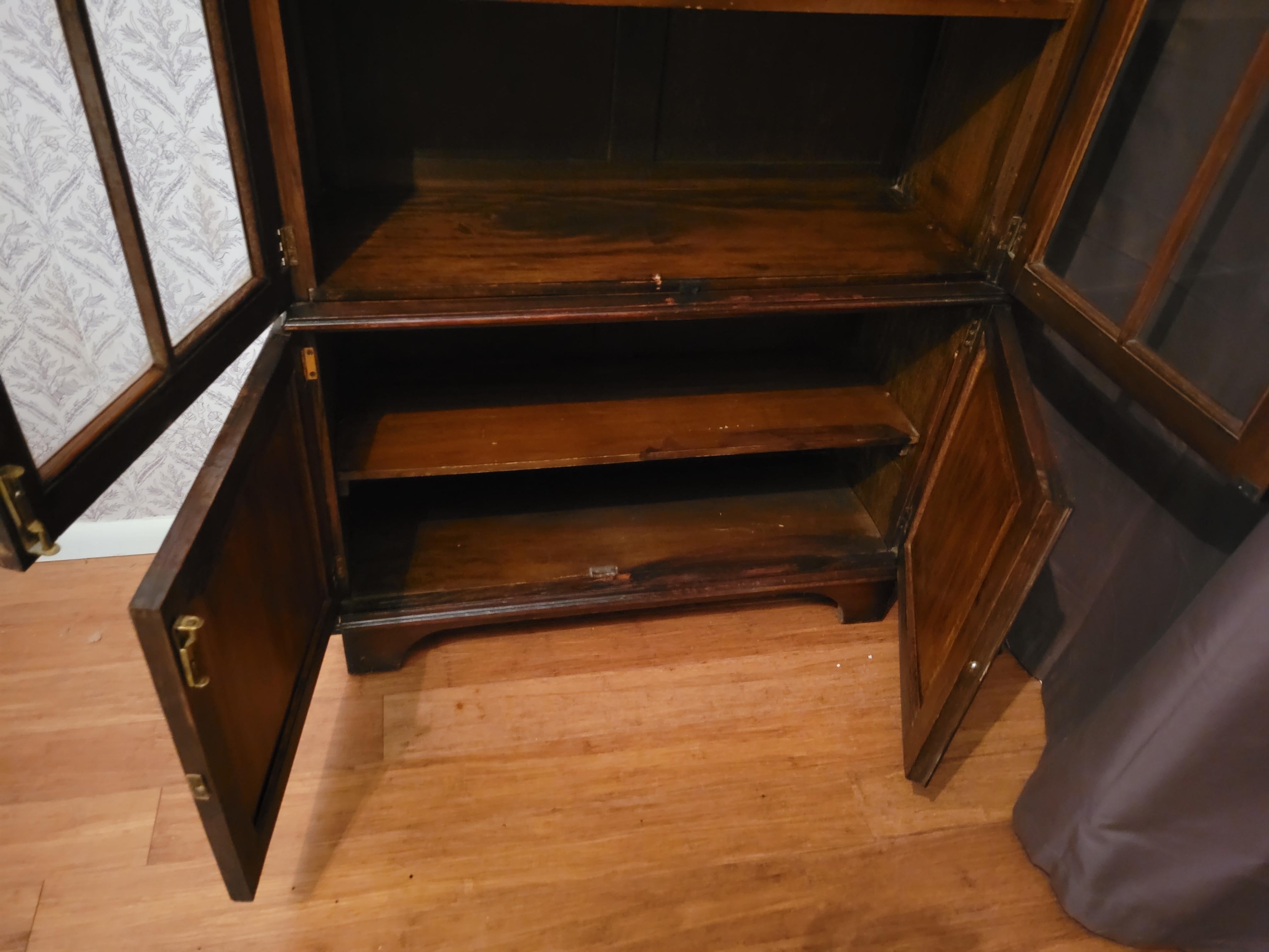 Antique Solid Wood Bookcase with Glass Doors - 75