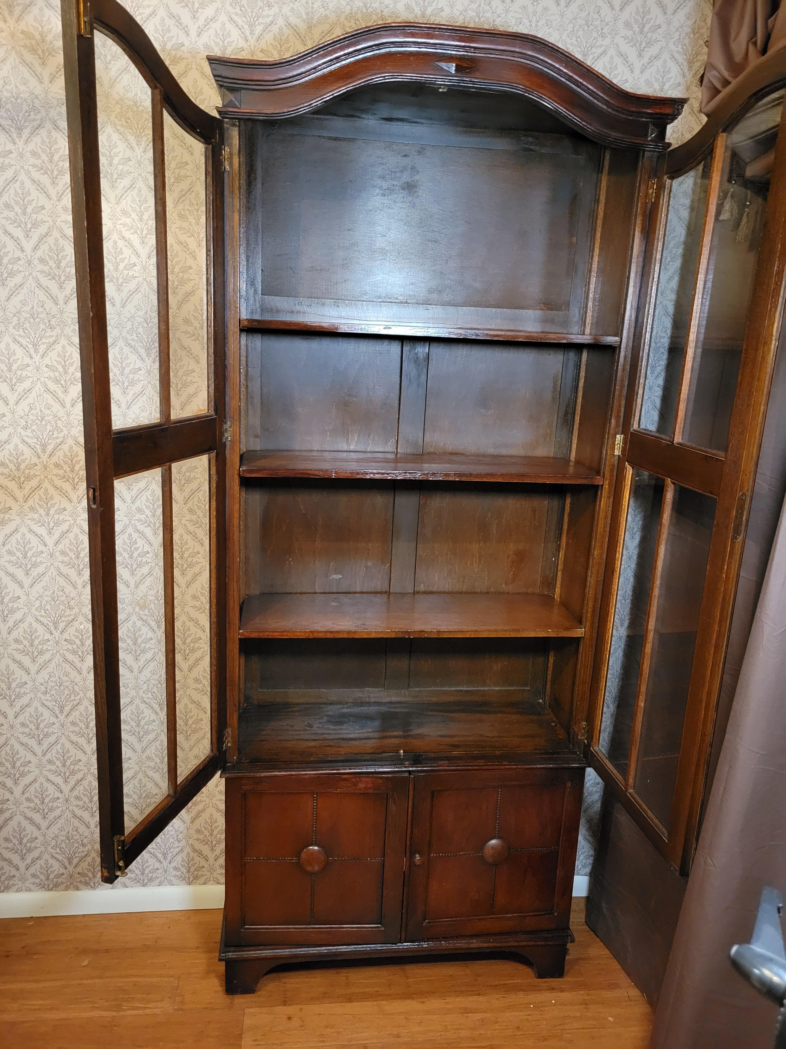 Antique Solid Wood Bookcase with Glass Doors - 75