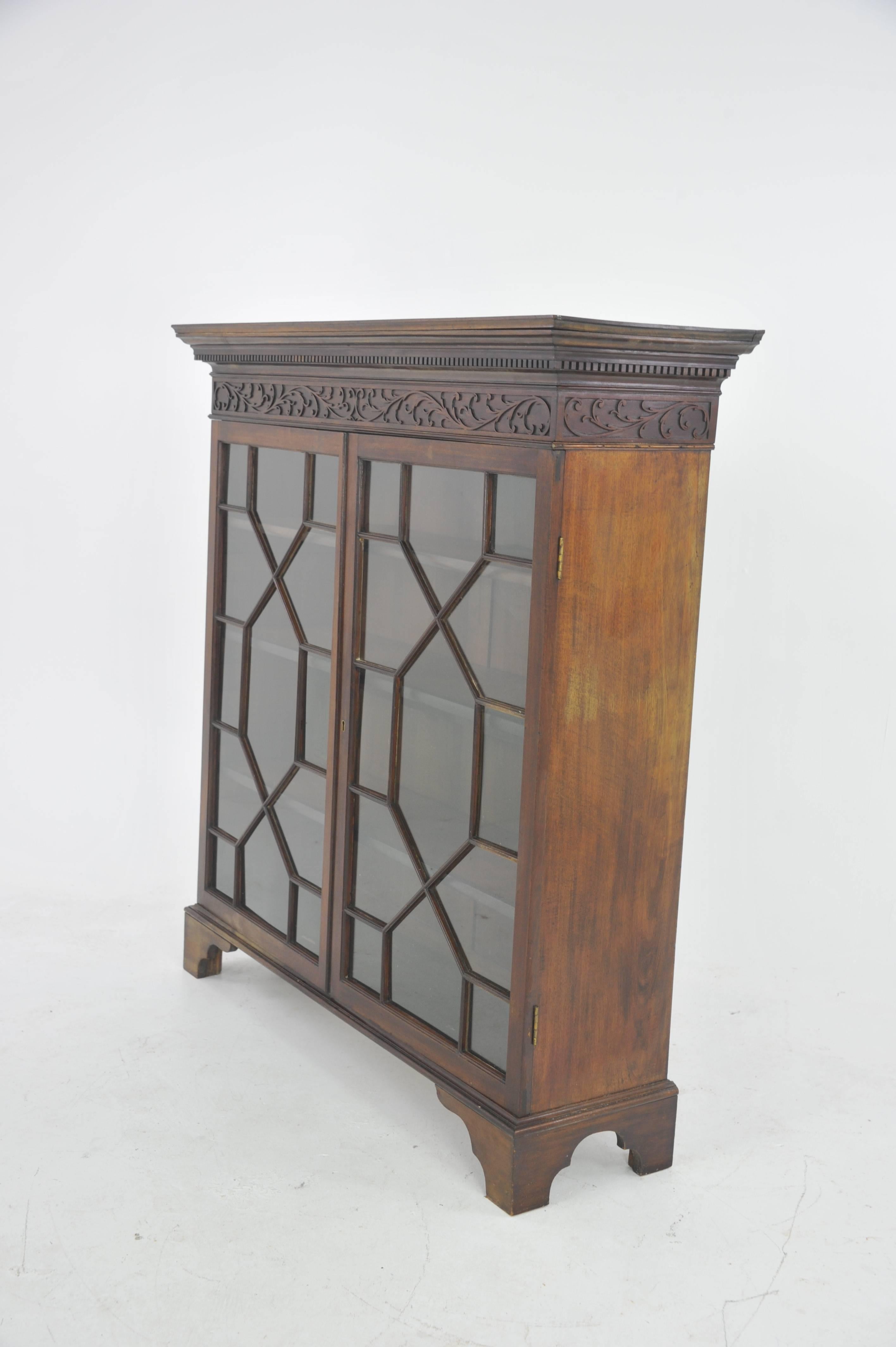 Early 20th Century Antique Bookcase, Walnut Display Cabinet, Two Astragal Doors, Scotland, B1047