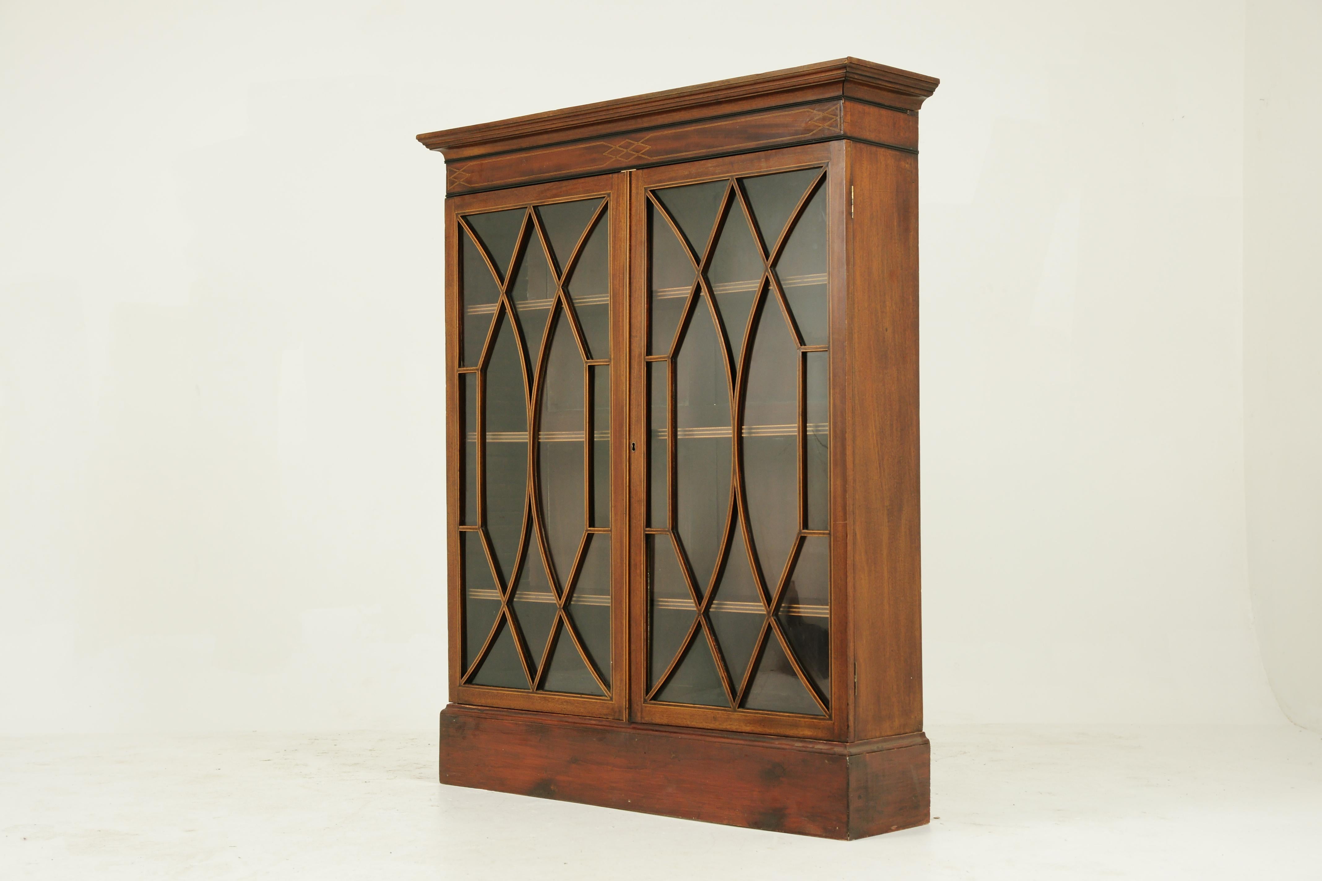 Antique Bookcase, Inlaid Bookcase, Display Cabinet, Scotland, 1910 3