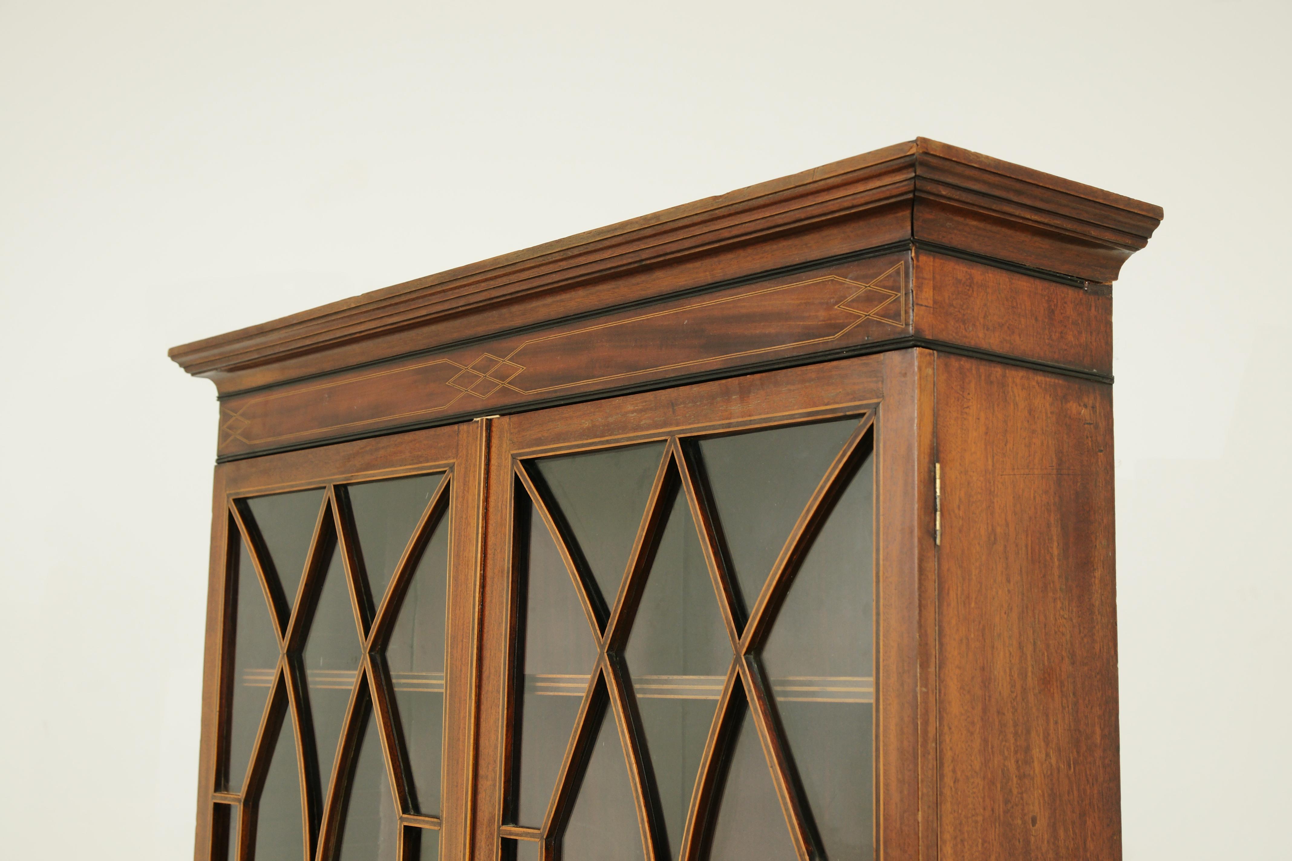 Antique Bookcase, Inlaid Bookcase, Display Cabinet, Scotland, 1910 4