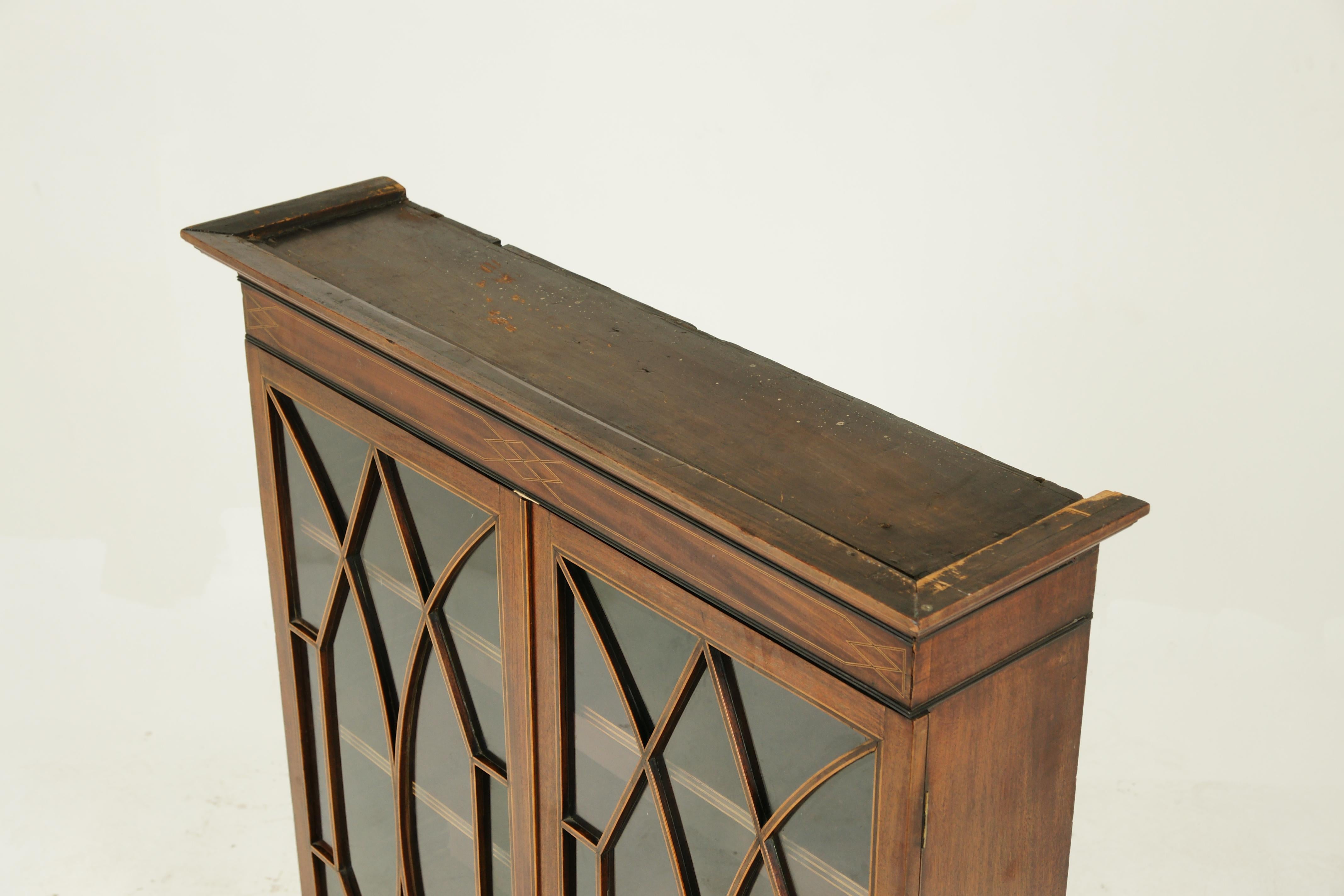 Antique Bookcase, Inlaid Bookcase, Display Cabinet, Scotland, 1910 5