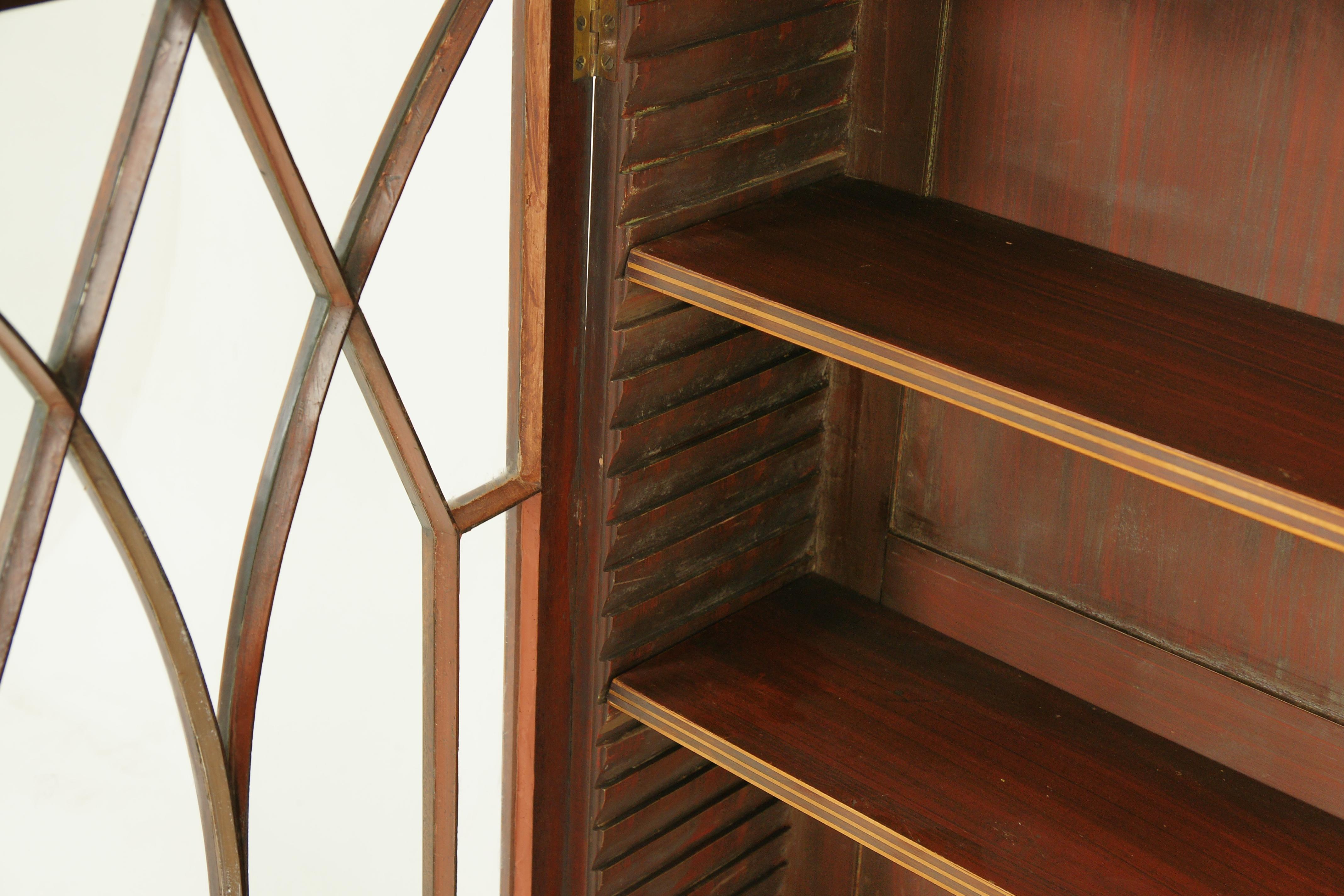 Scottish Antique Bookcase, Inlaid Bookcase, Display Cabinet, Scotland, 1910