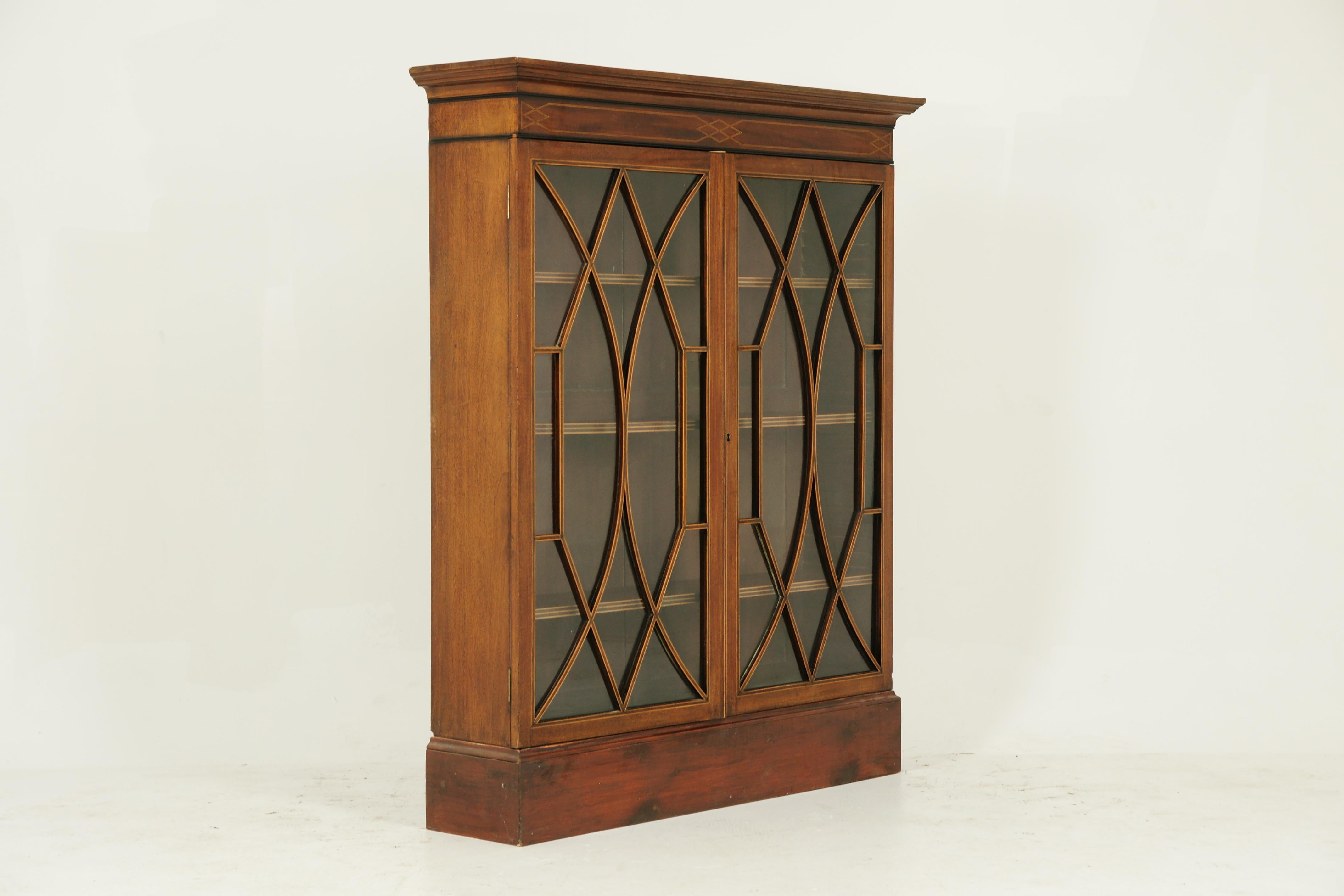 Antique Bookcase, Inlaid Bookcase, Display Cabinet, Scotland, 1910 In Good Condition In Vancouver, BC