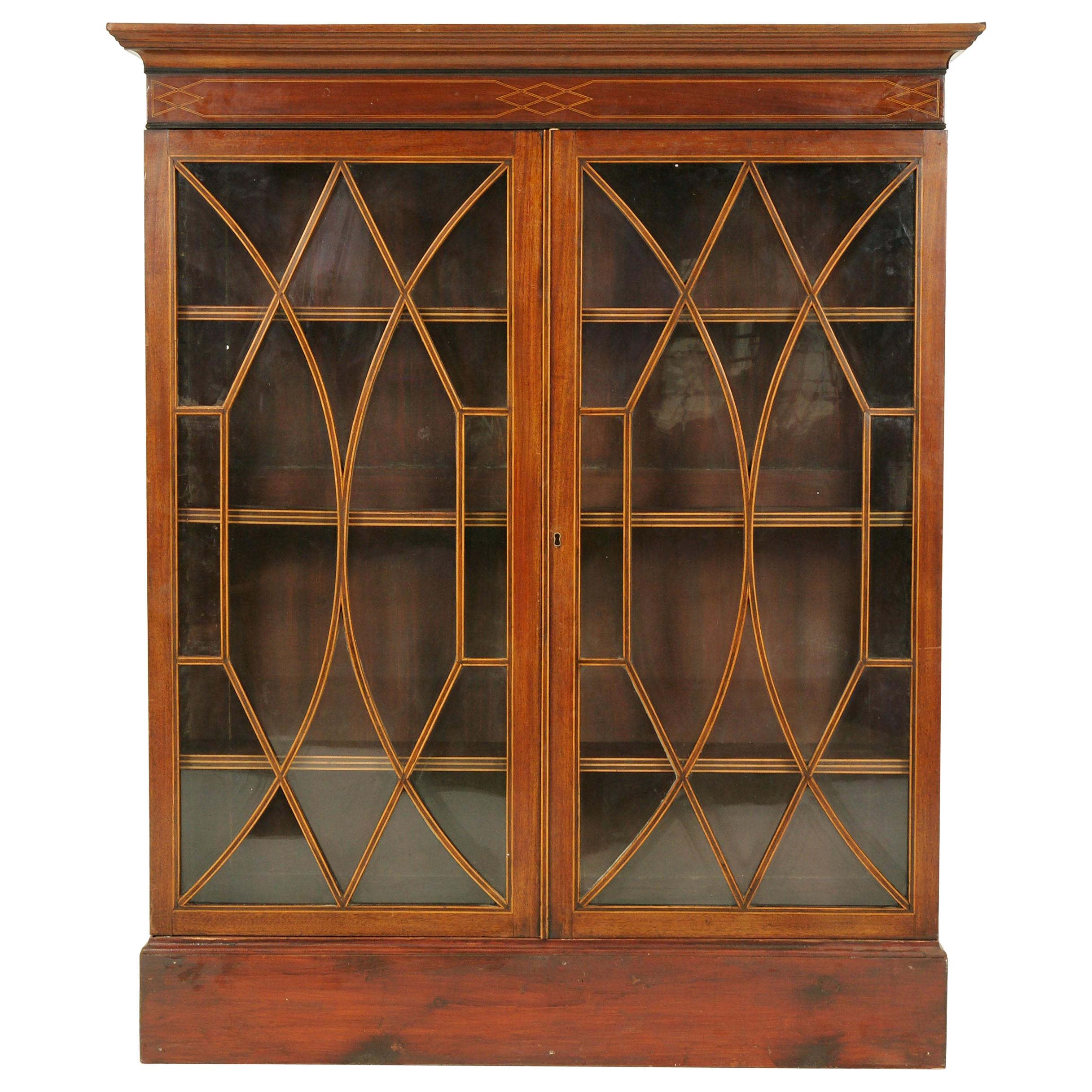 Antique Bookcase, Inlaid Bookcase, Display Cabinet, Scotland, 1910