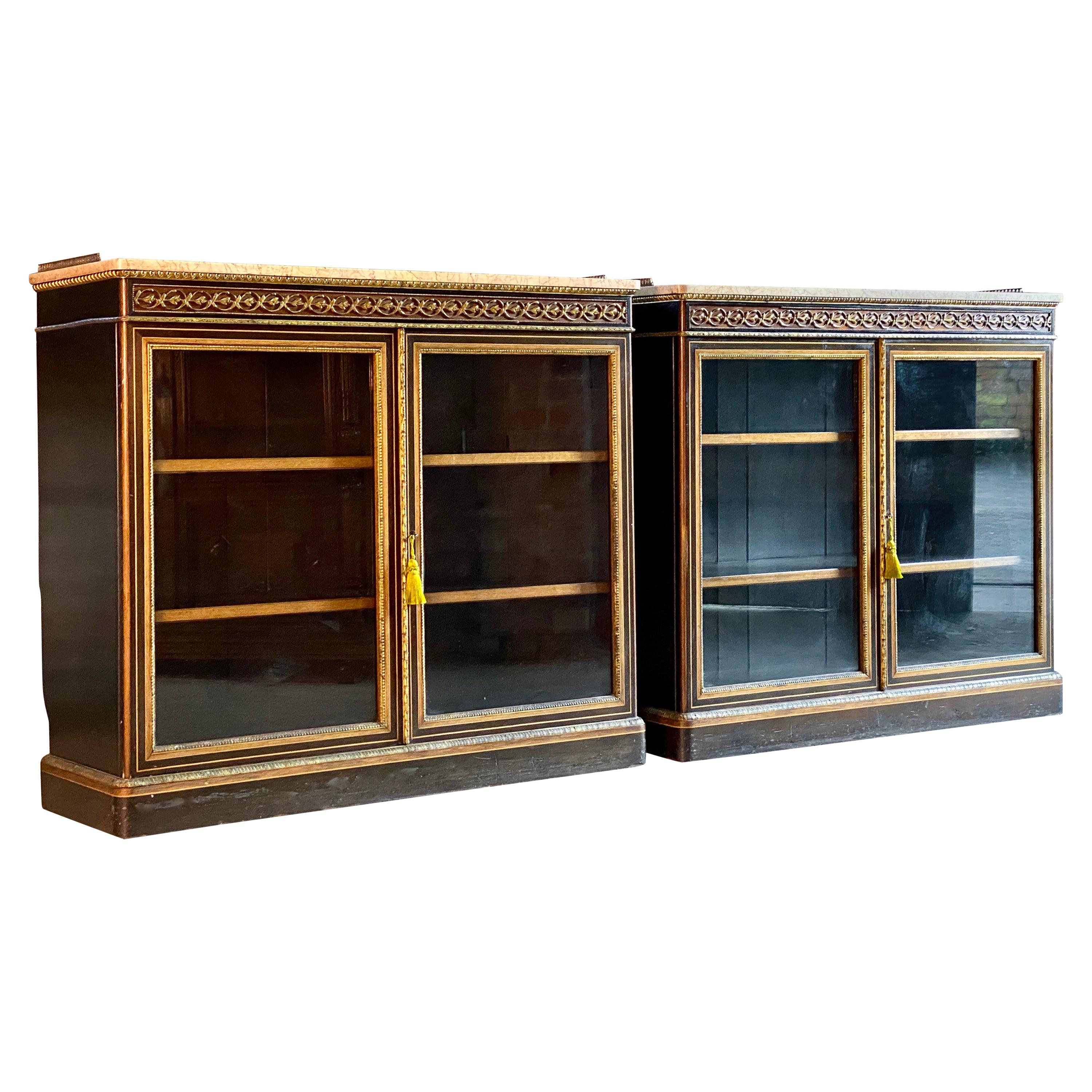 Antique Bookcases Lamb of Manchester Walnut Pair of Cabinets, circa 1850