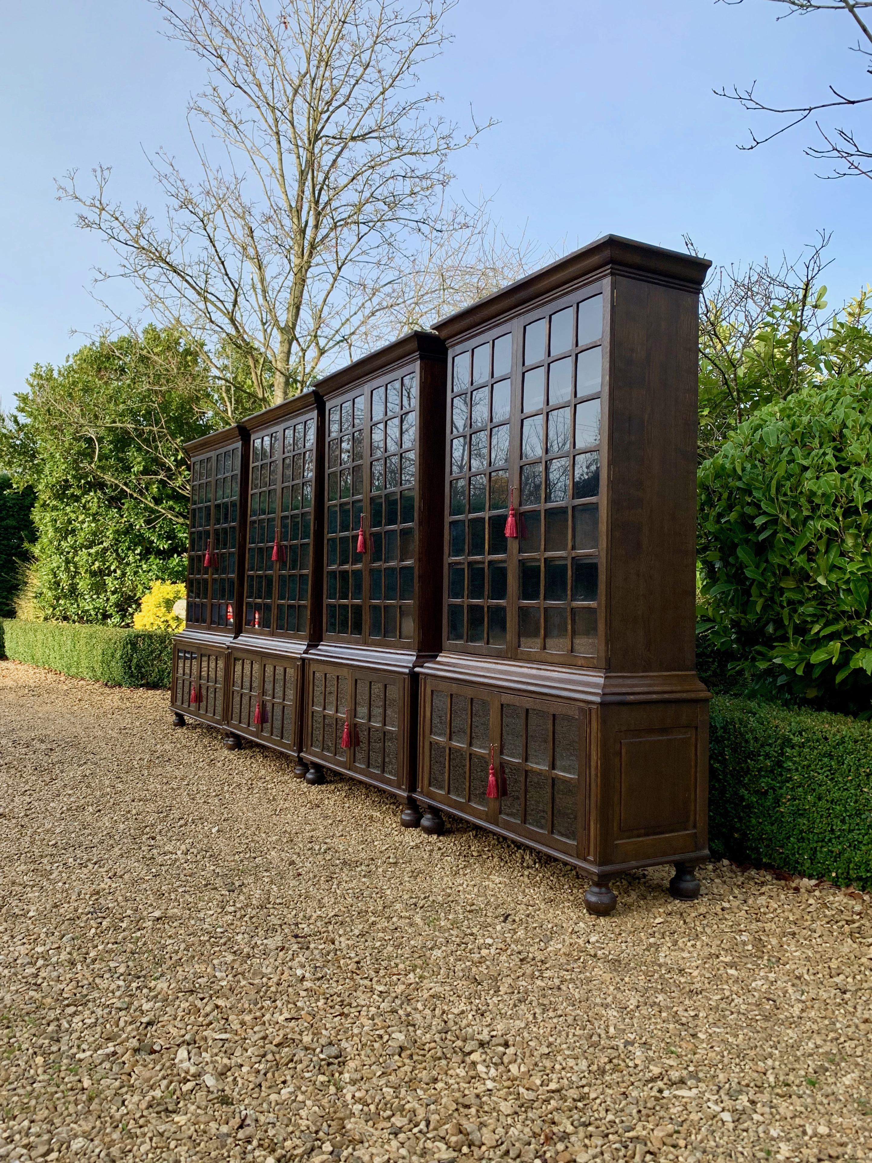 Antique Bookcases Set of Four Pepys Style Solid Oak Arts & Crafts, circa 1920 4