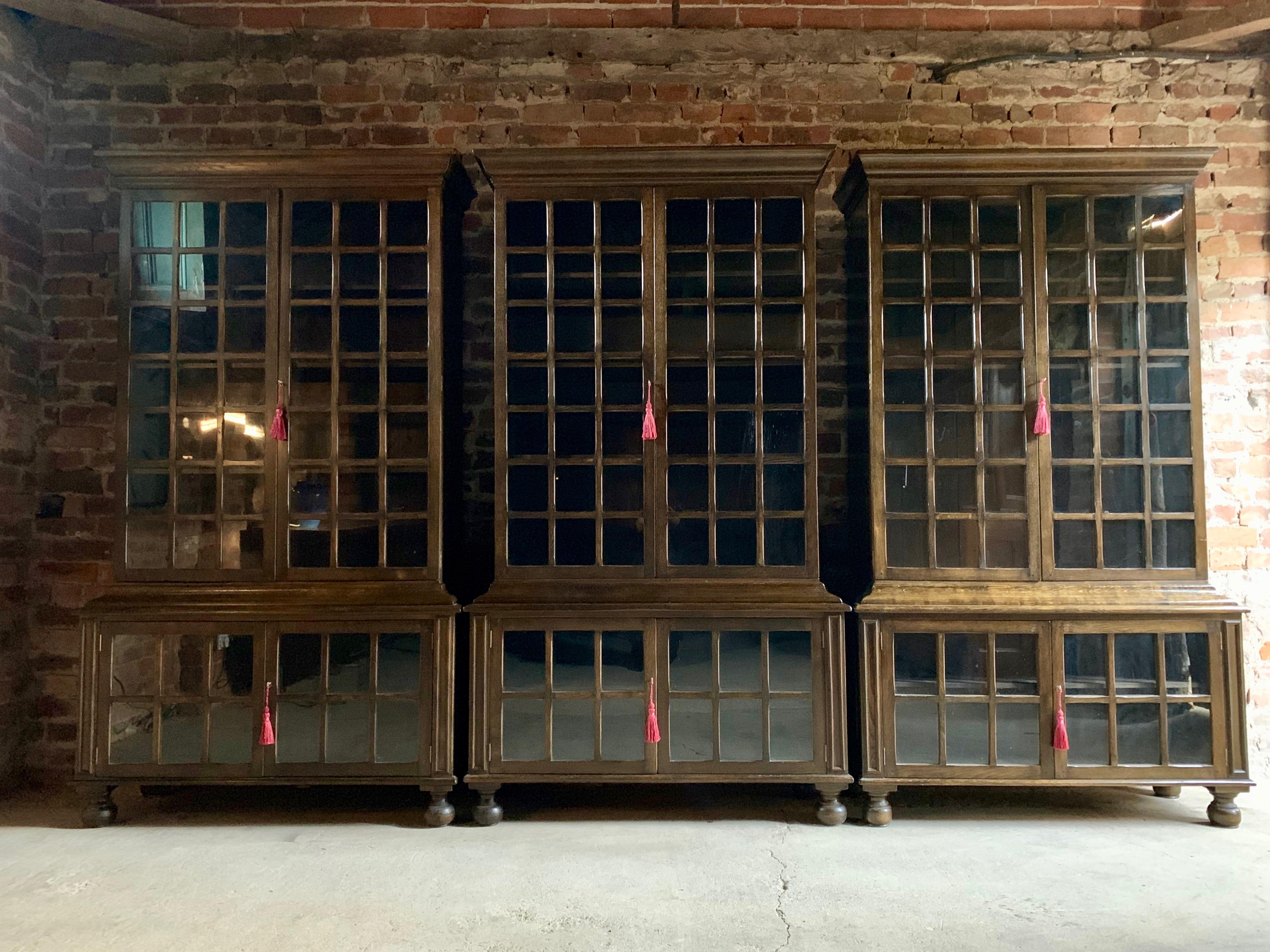 Arts and Crafts Antique Bookcases Set of Four Pepys Style Solid Oak Arts & Crafts, circa 1920