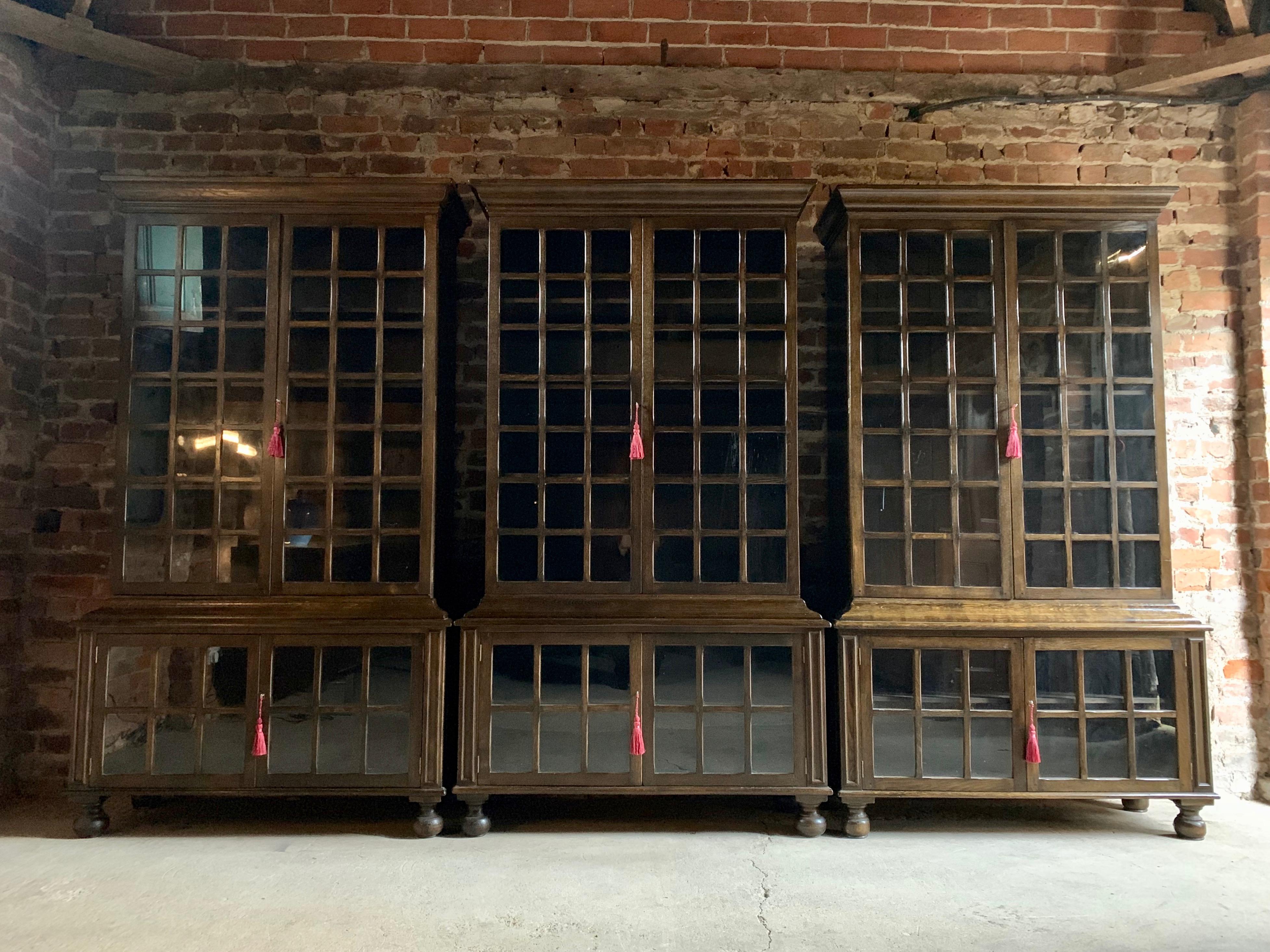 Glass Antique Bookcases Set of Four Pepys Style Solid Oak Arts & Crafts, circa 1920