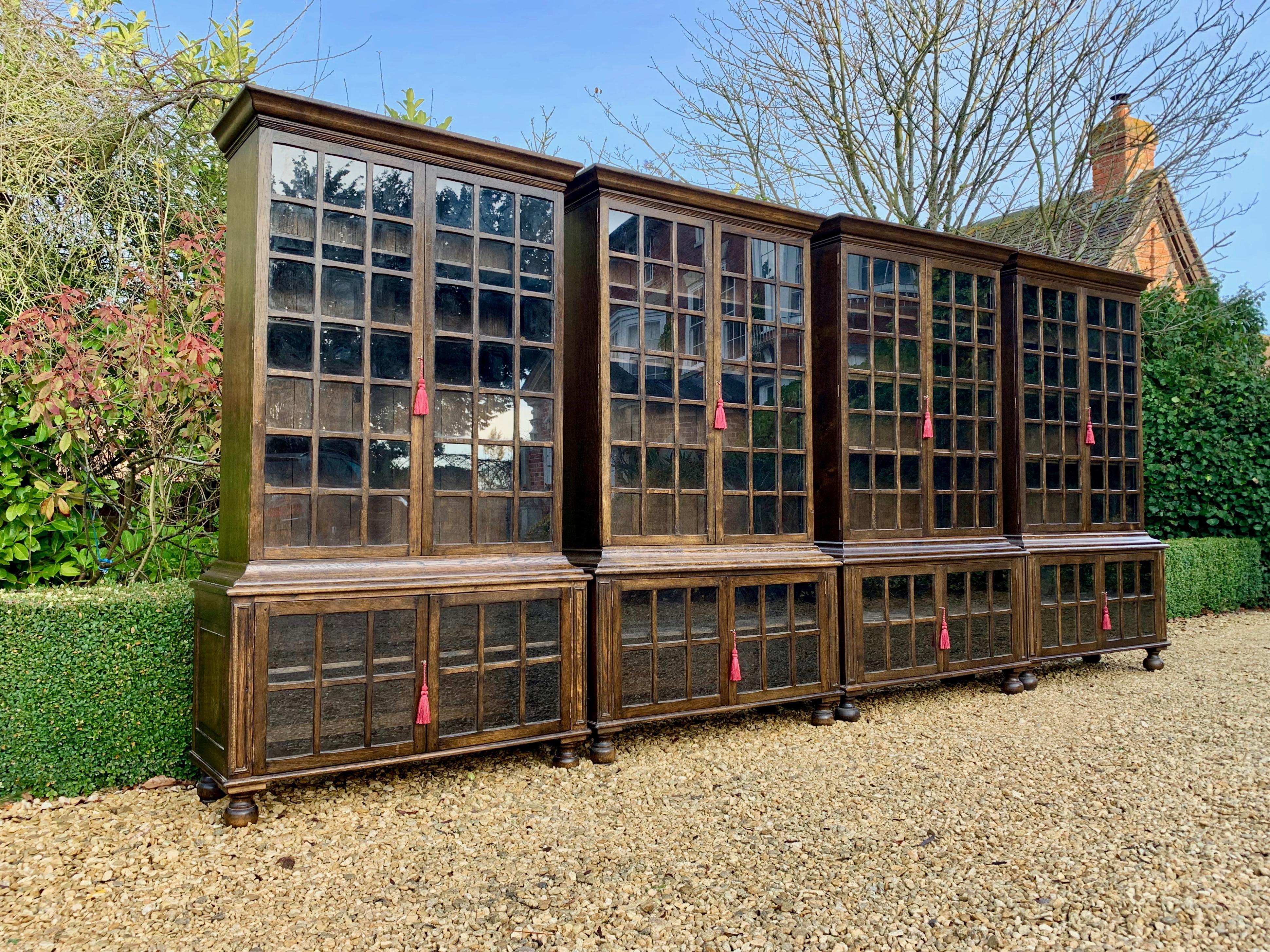 Antique Bookcases Set of Four Pepys Style Solid Oak Arts & Crafts, circa 1920 2