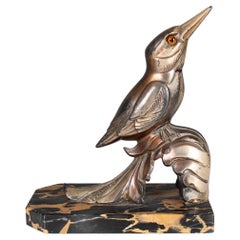 Oiseau de serre-livres ancien, signé par l'artiste Franjou, France, sculpture Art déco