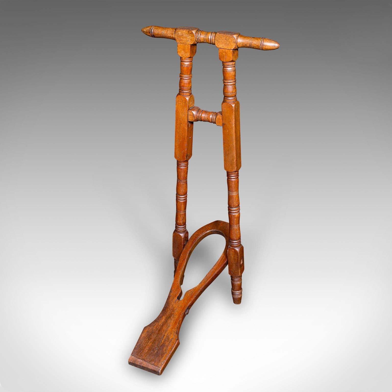 British Antique Boot Jack, English, Walnut, Folding Shoe Pull, Victorian, Circa 1870 For Sale