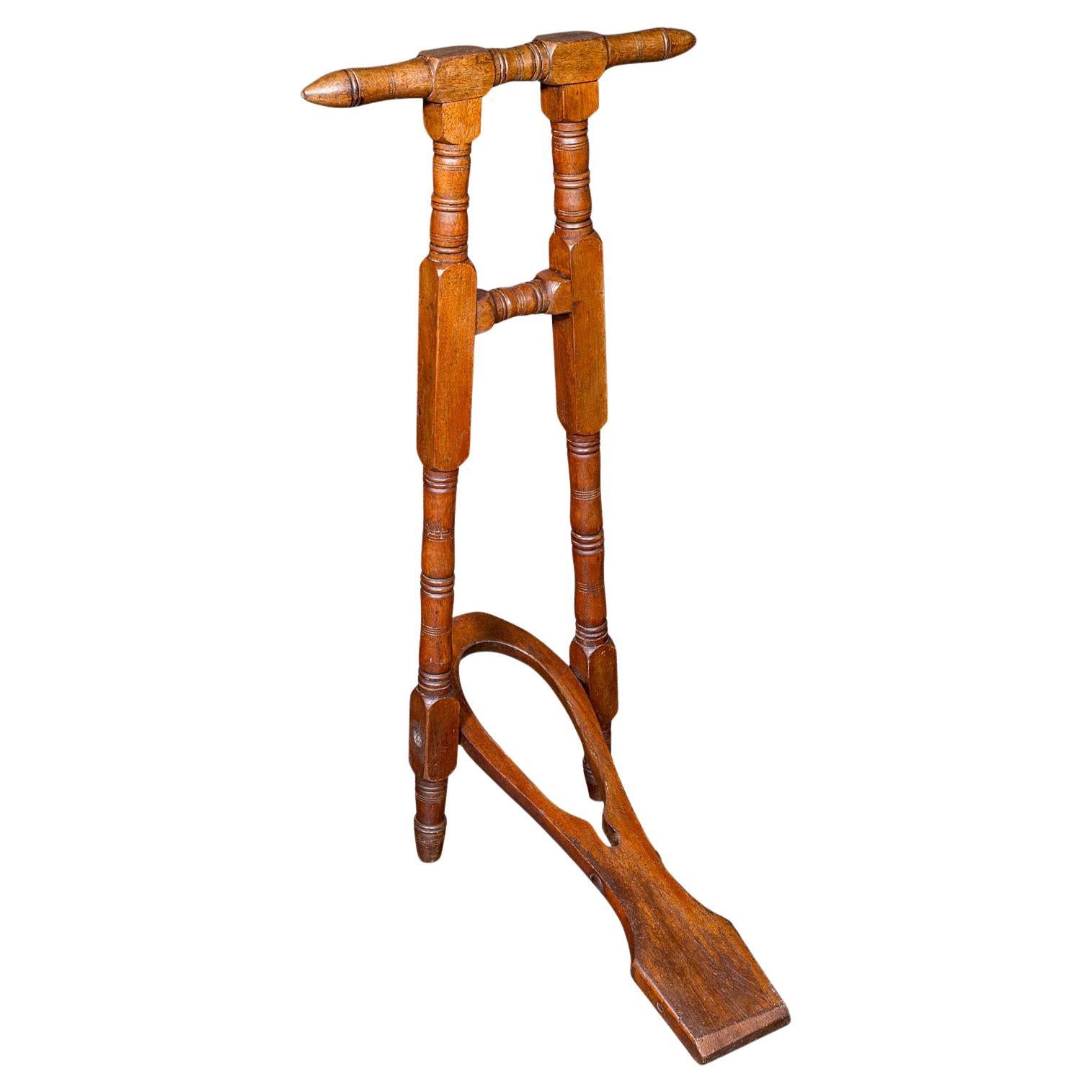 Antique Boot Jack, English, Walnut, Folding Shoe Pull, Victorian, Circa 1870