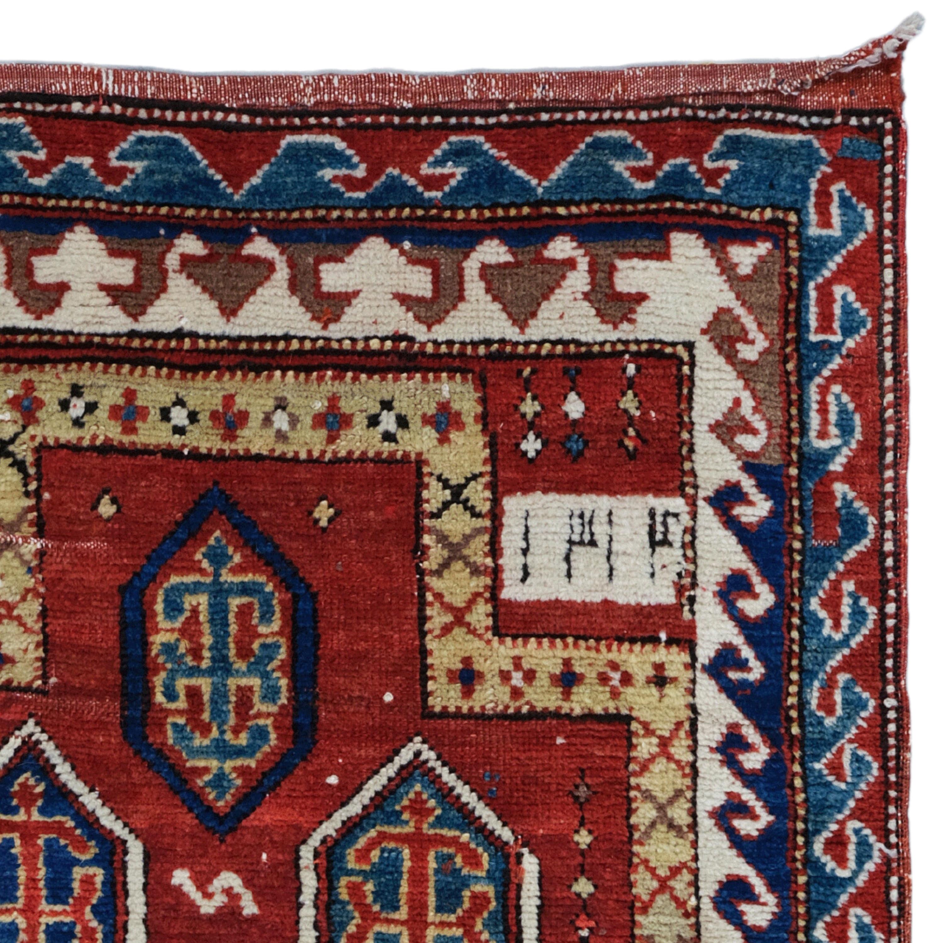 Wool Antique Bordjalou Rug - 19th Century Bordjalou Rug, Handwoven Rug, Caucasian Rug For Sale