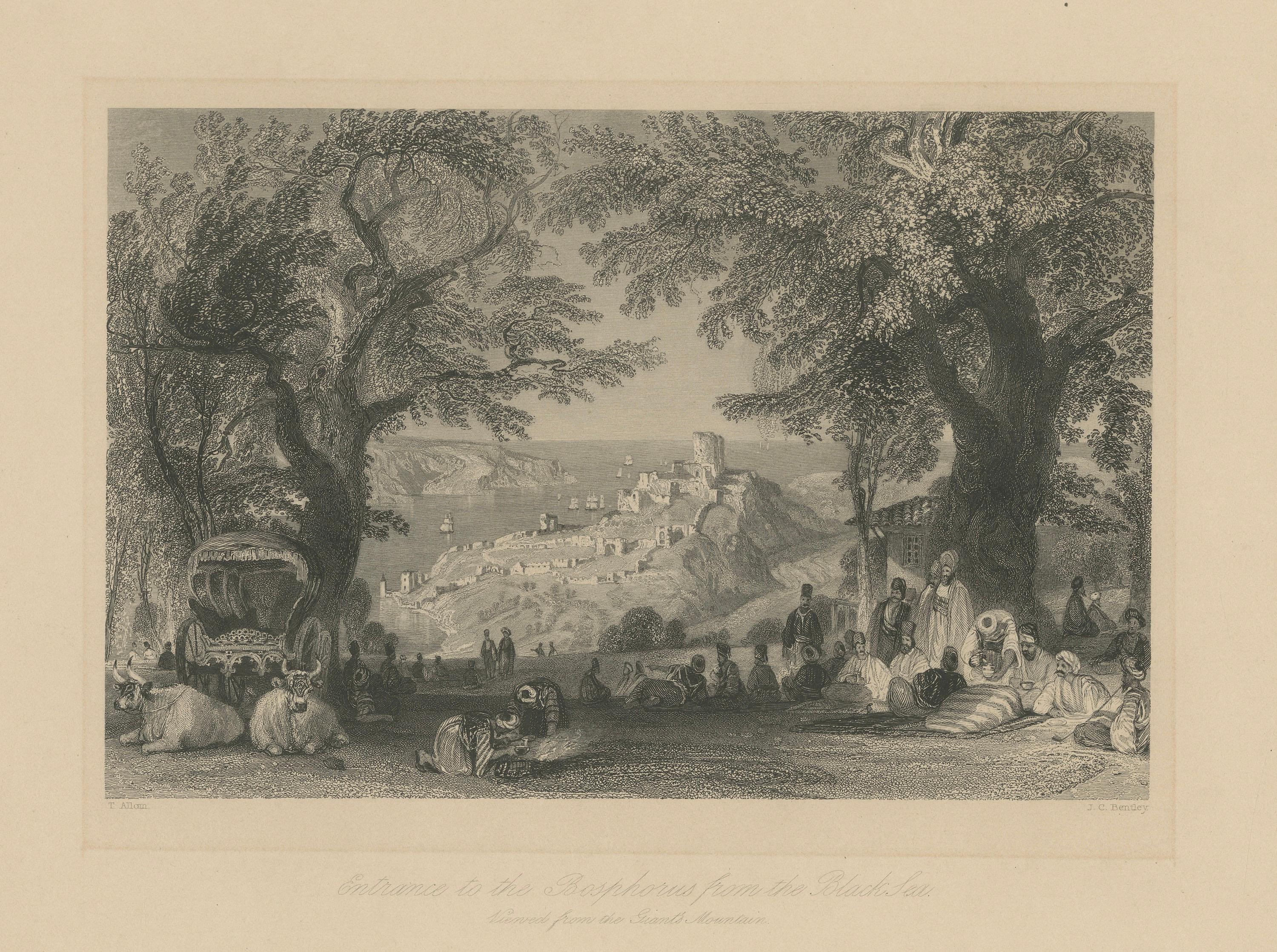 Antique Bosphorus Entrance Print, Allom Black Sea View Constantinople, c.1838