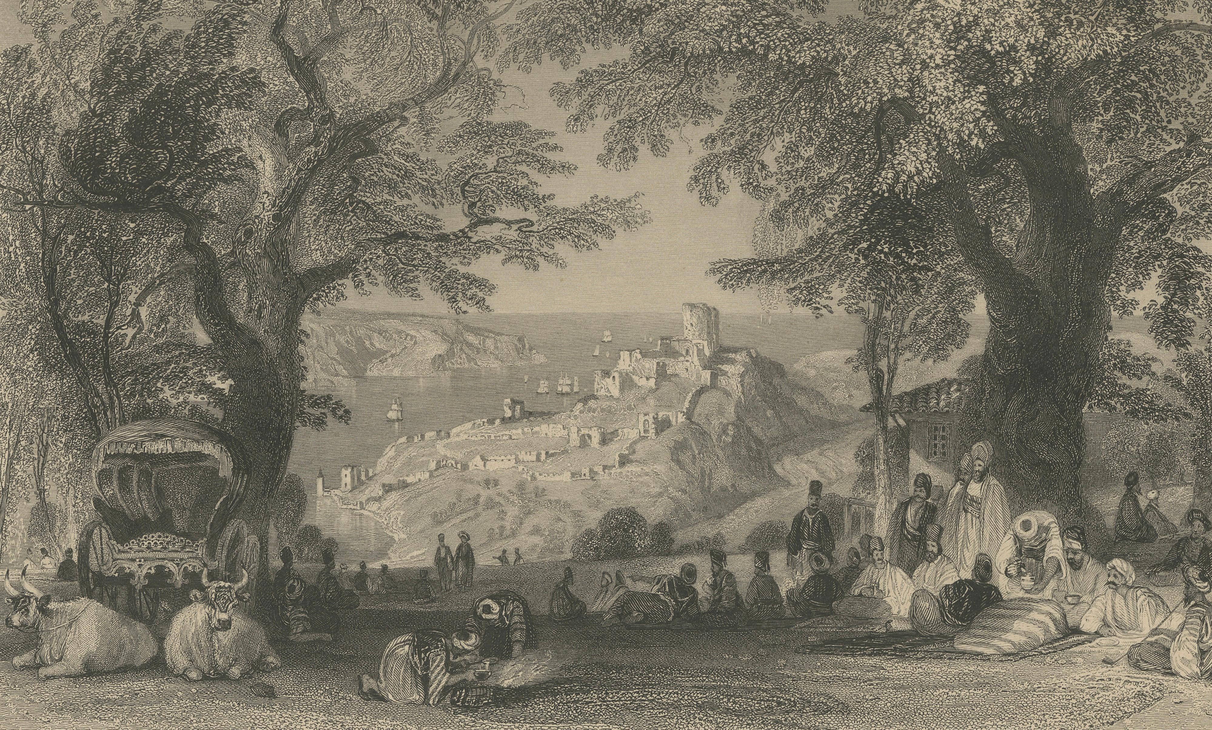 Antique Bosphorus Entrance Print, Allom Black Sea View Constantinople, c.1838