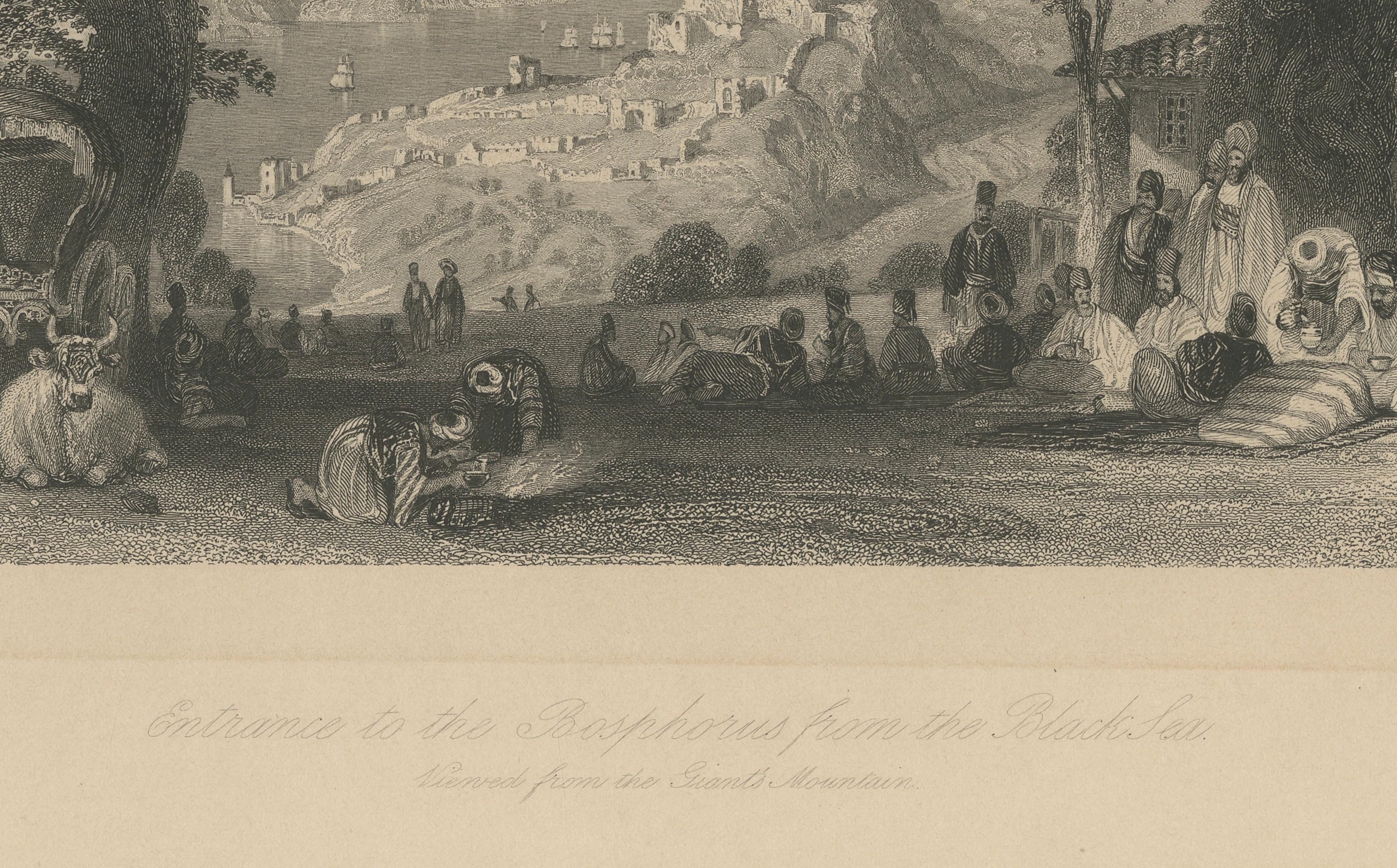 Antique Bosphorus Entrance Print, Allom Black Sea View Constantinople, c.1838