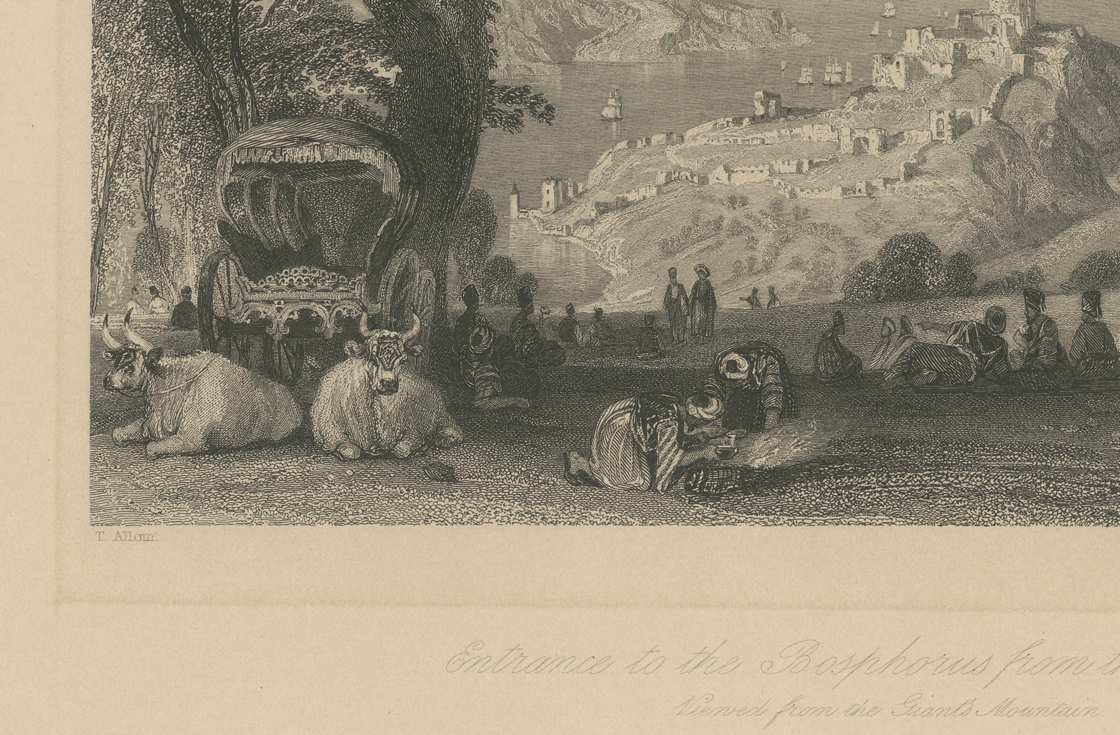 Antique Bosphorus Entrance Print, Allom Black Sea View Constantinople, c.1838