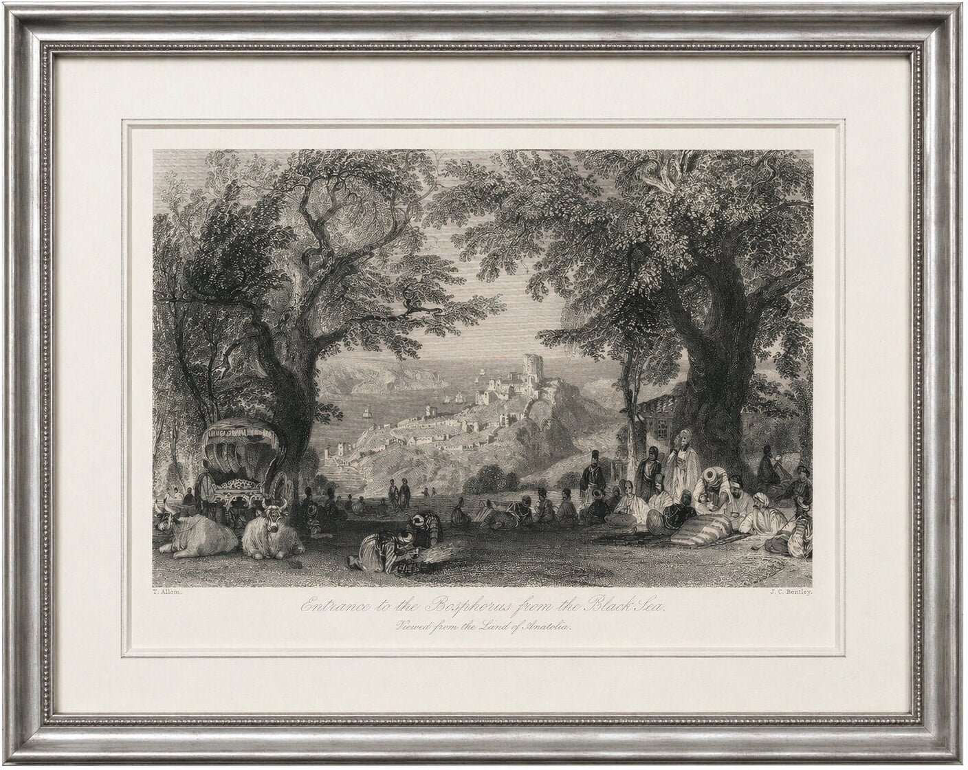Antique Bosphorus Entrance Print, Allom Black Sea View Constantinople, c.1838