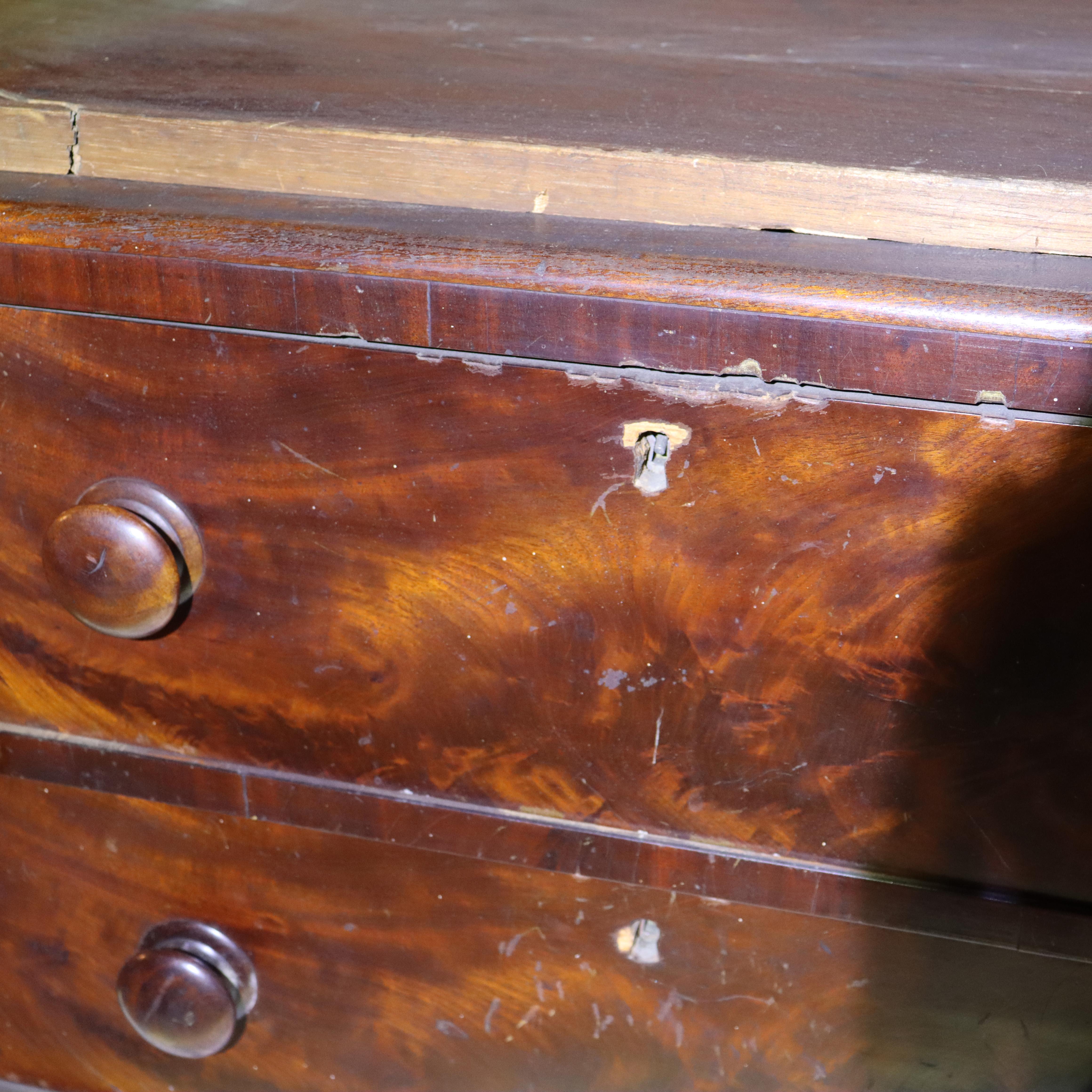 Antique Boston Federal Mahogany Two-Door Four-Drawer Linen Press c1850 For Sale 8