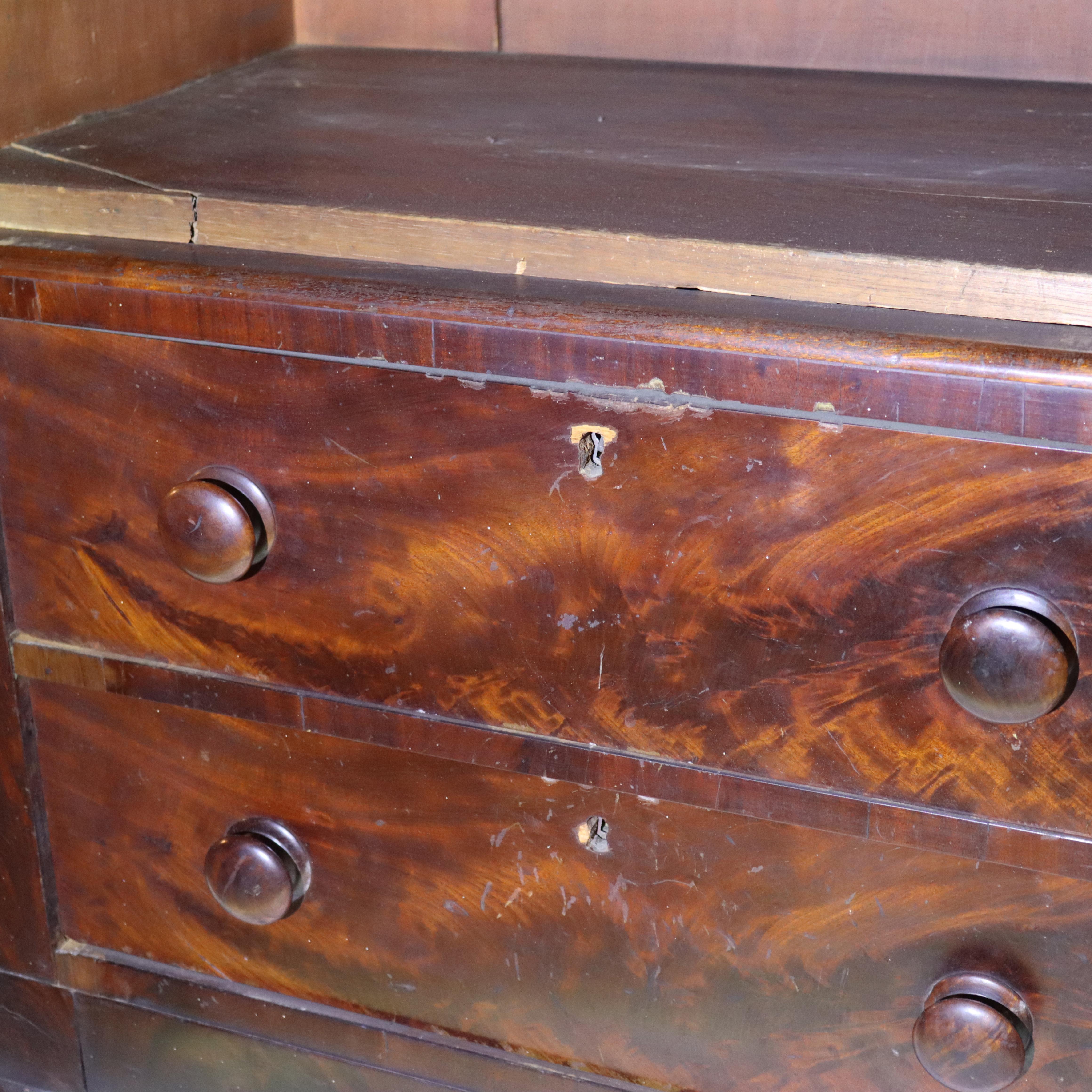 Antique Boston Federal Mahogany Two-Door Four-Drawer Linen Press c1850 For Sale 9