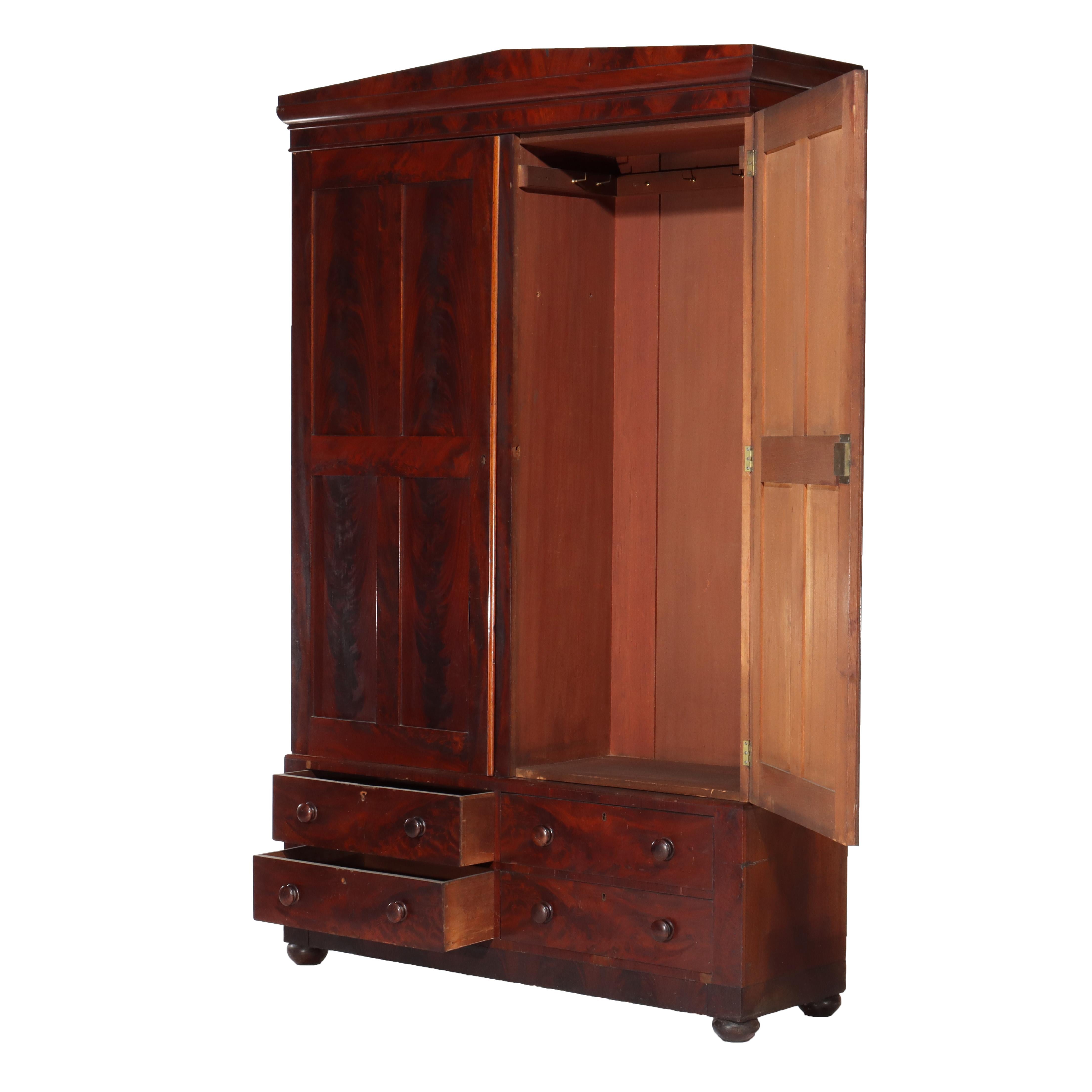 Antique Boston Federal Mahogany Two-Door Four-Drawer Linen Press c1850 For Sale 12