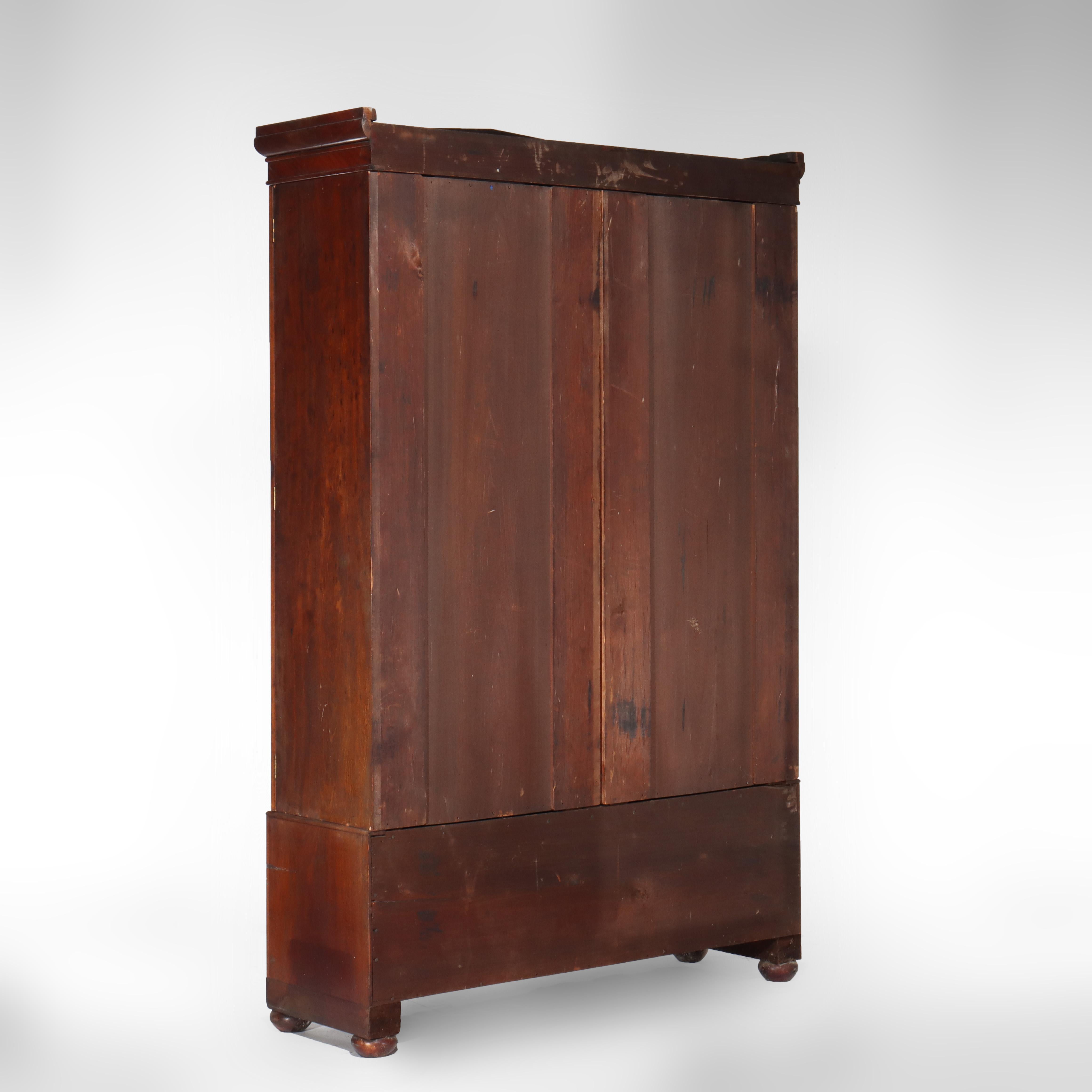 Antique Boston Federal Mahogany Two-Door Four-Drawer Linen Press c1850 For Sale 14