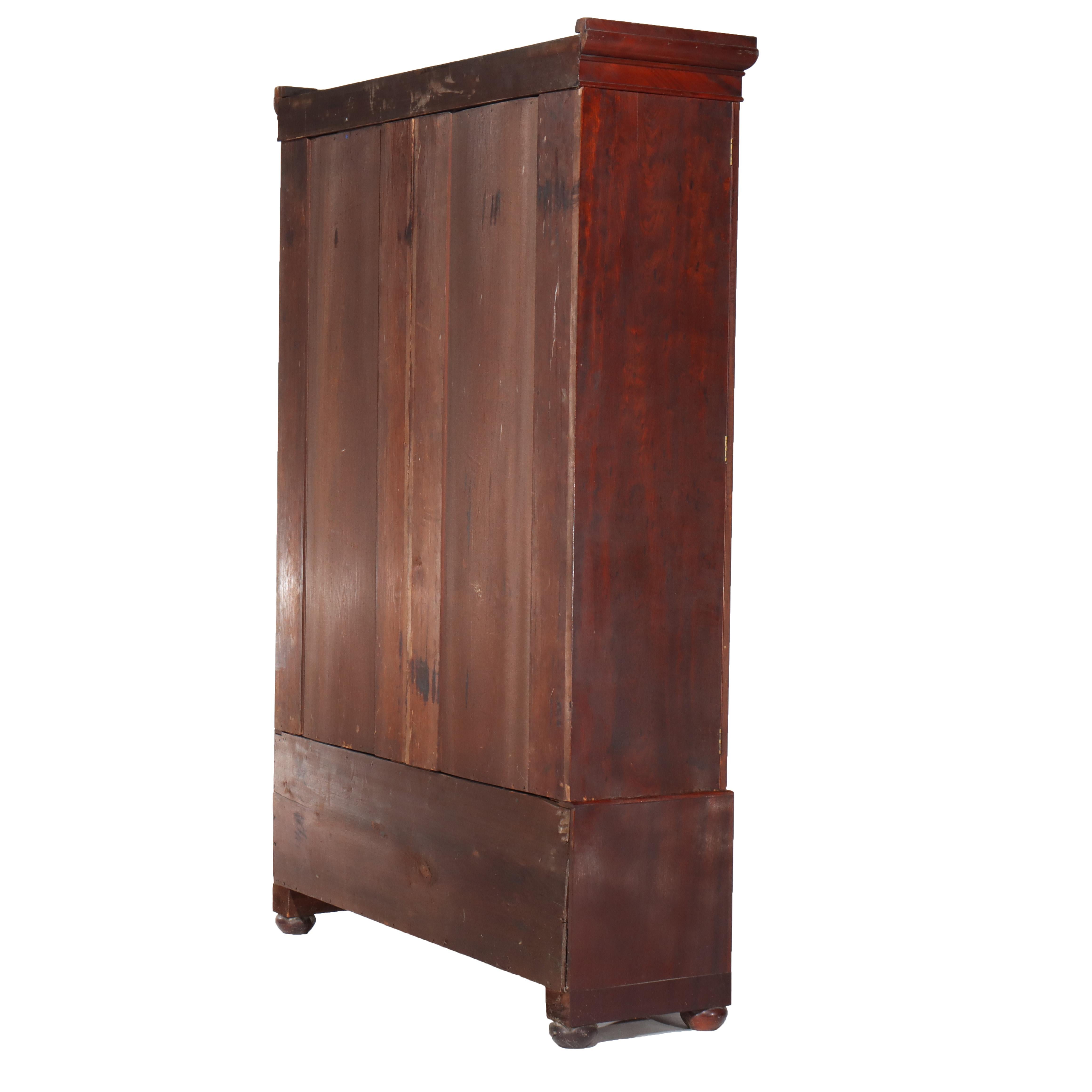 Antique Boston Federal Mahogany Two-Door Four-Drawer Linen Press c1850 For Sale 15