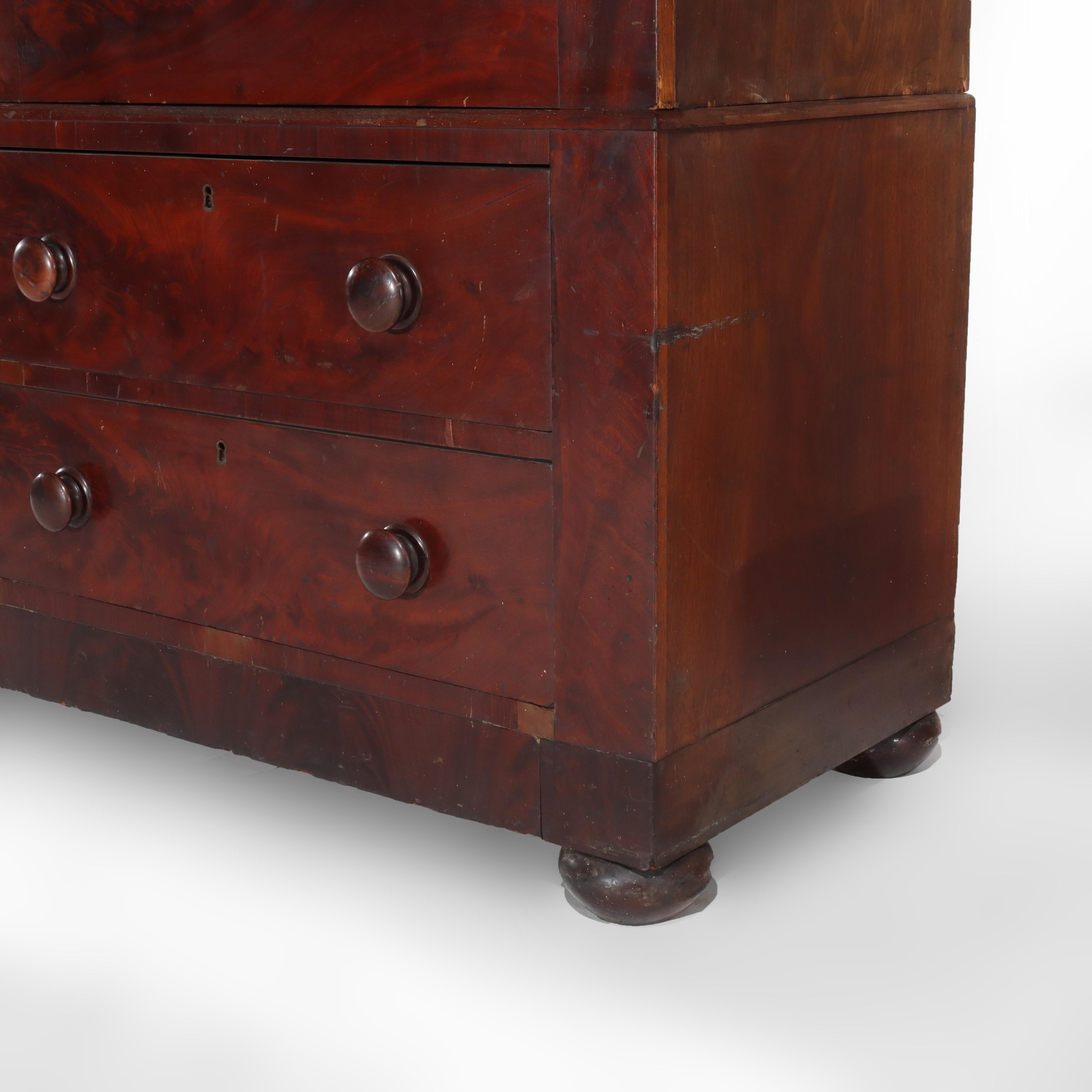 ***Reduced In-House Delivery Rates - Click on “Ask Seller” to Request a Quote***
Antique Boston Federal Mahogany Two-Door Four-Drawer Linen Press c1850.    
Measures - 90