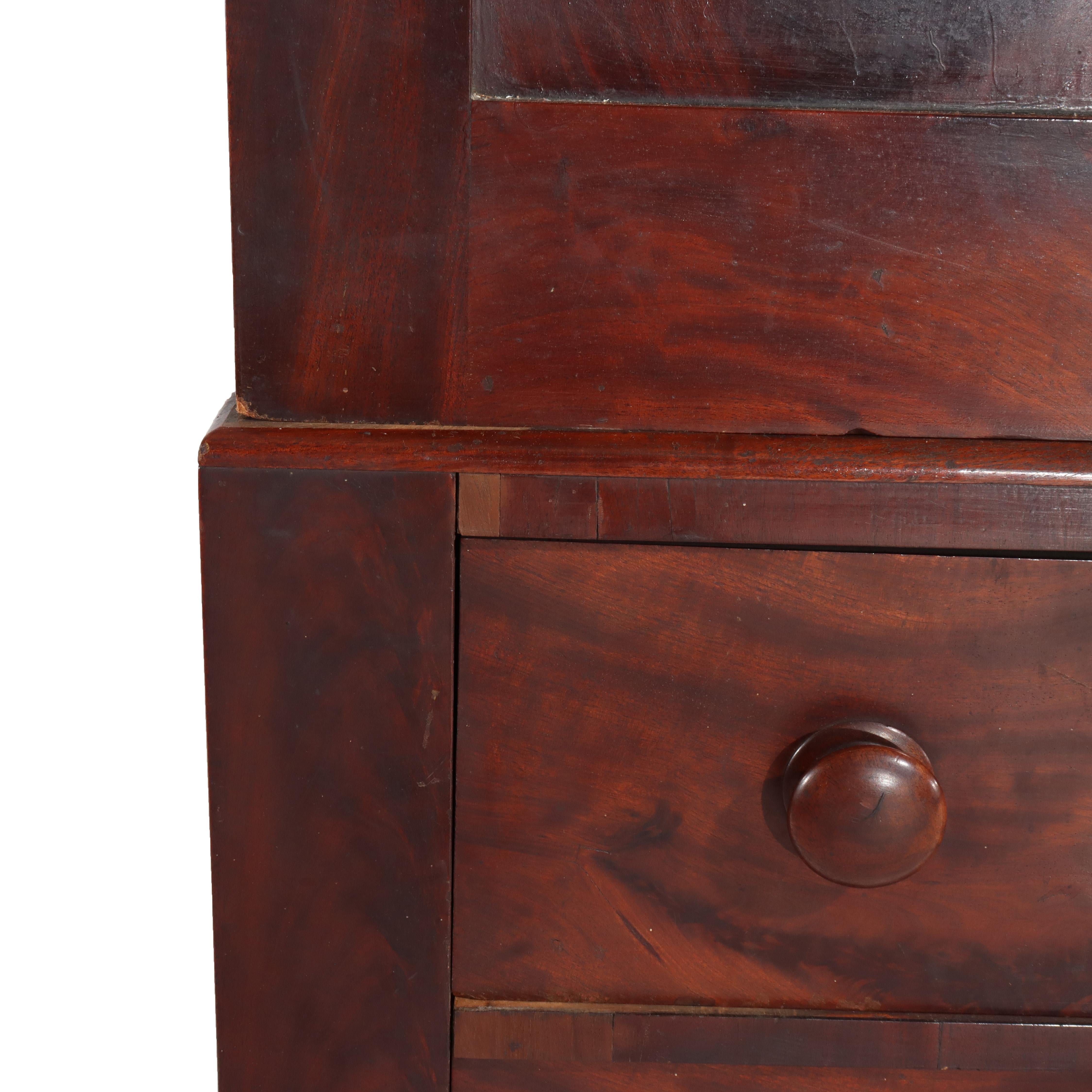 19th Century Antique Boston Federal Mahogany Two-Door Four-Drawer Linen Press c1850 For Sale