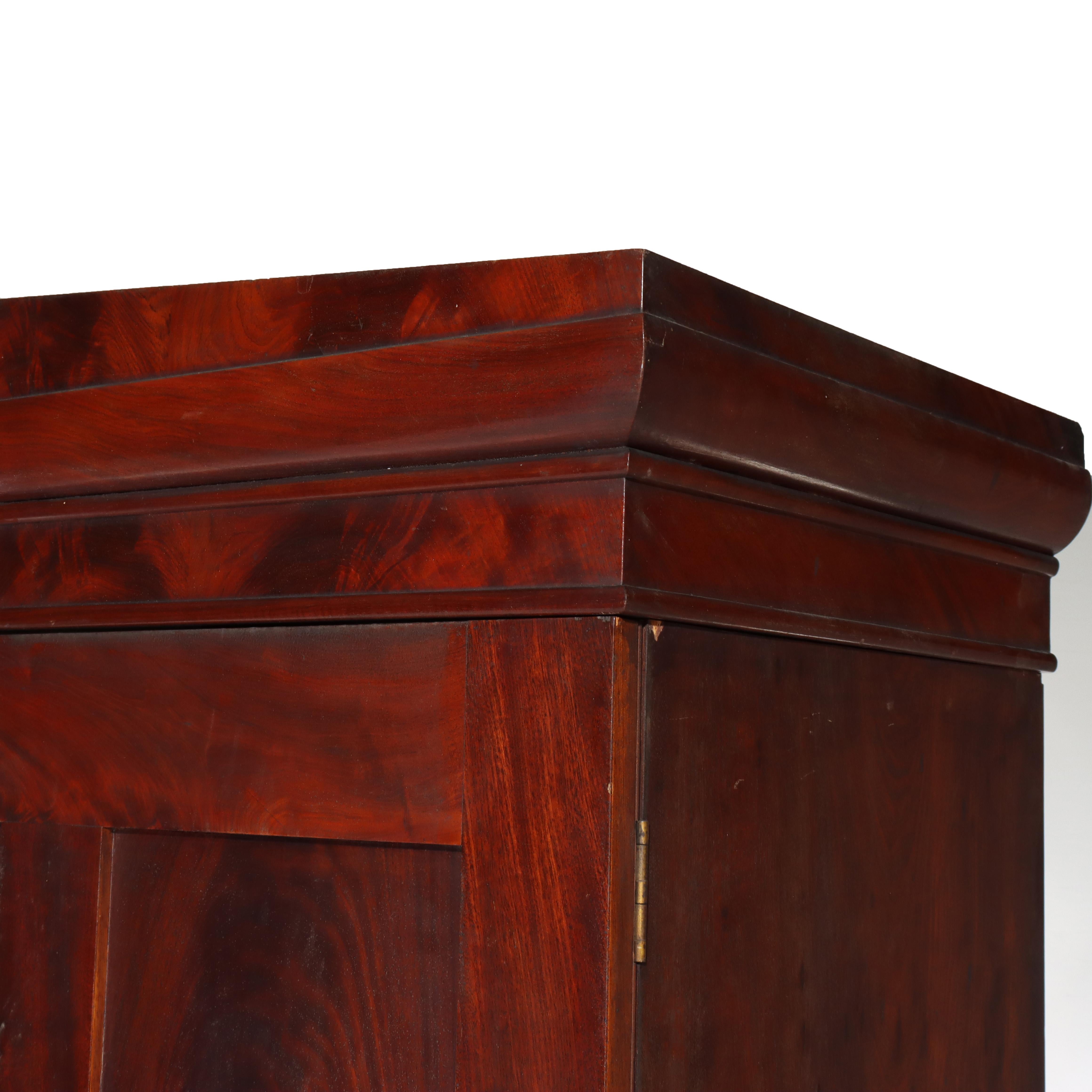 Antique Boston Federal Mahogany Two-Door Four-Drawer Linen Press c1850 For Sale 3