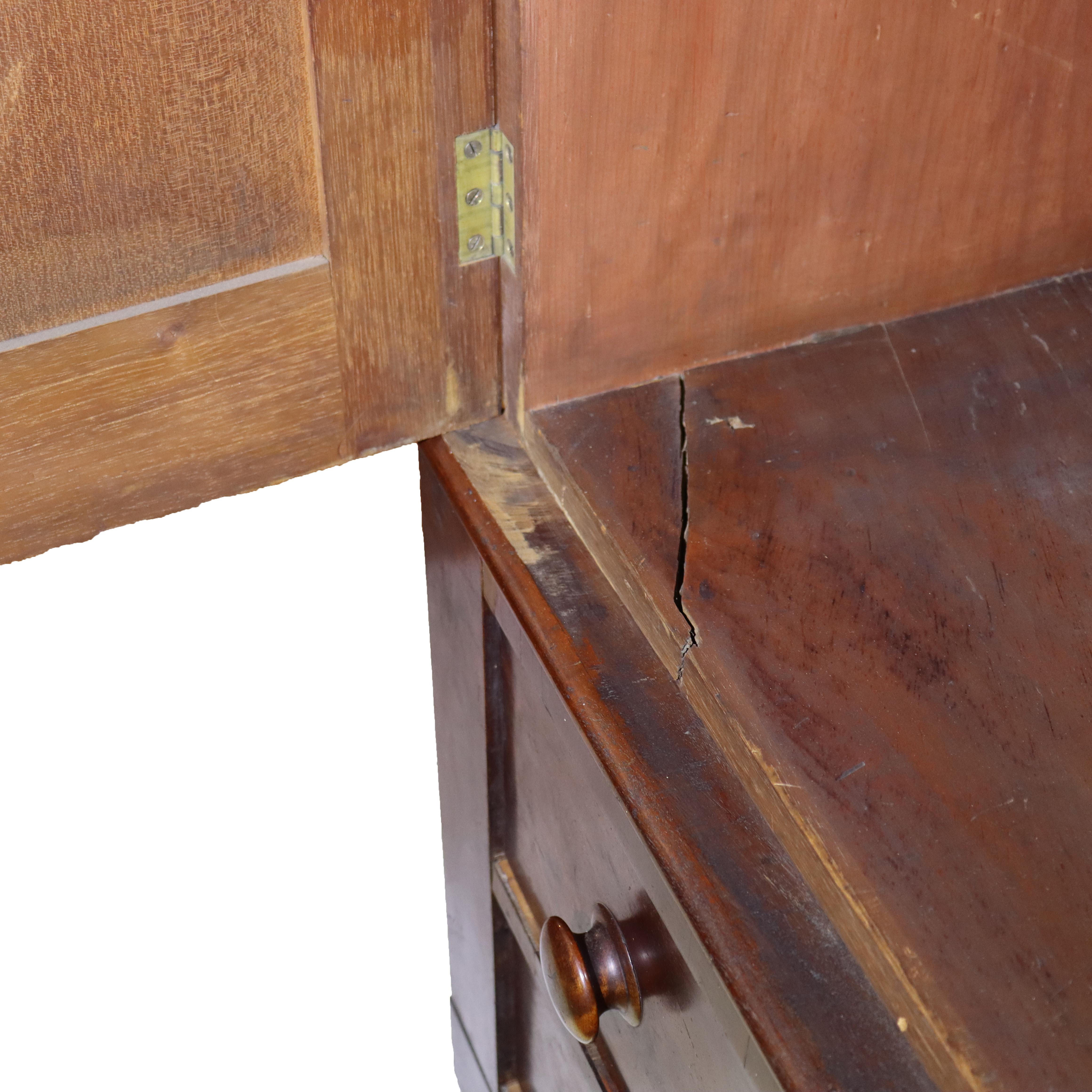 Antique Boston Federal Mahogany Two-Door Four-Drawer Linen Press c1850 For Sale 5