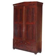 Antique Boston Federal Mahogany Two-Door Four-Drawer Linen Press c1850