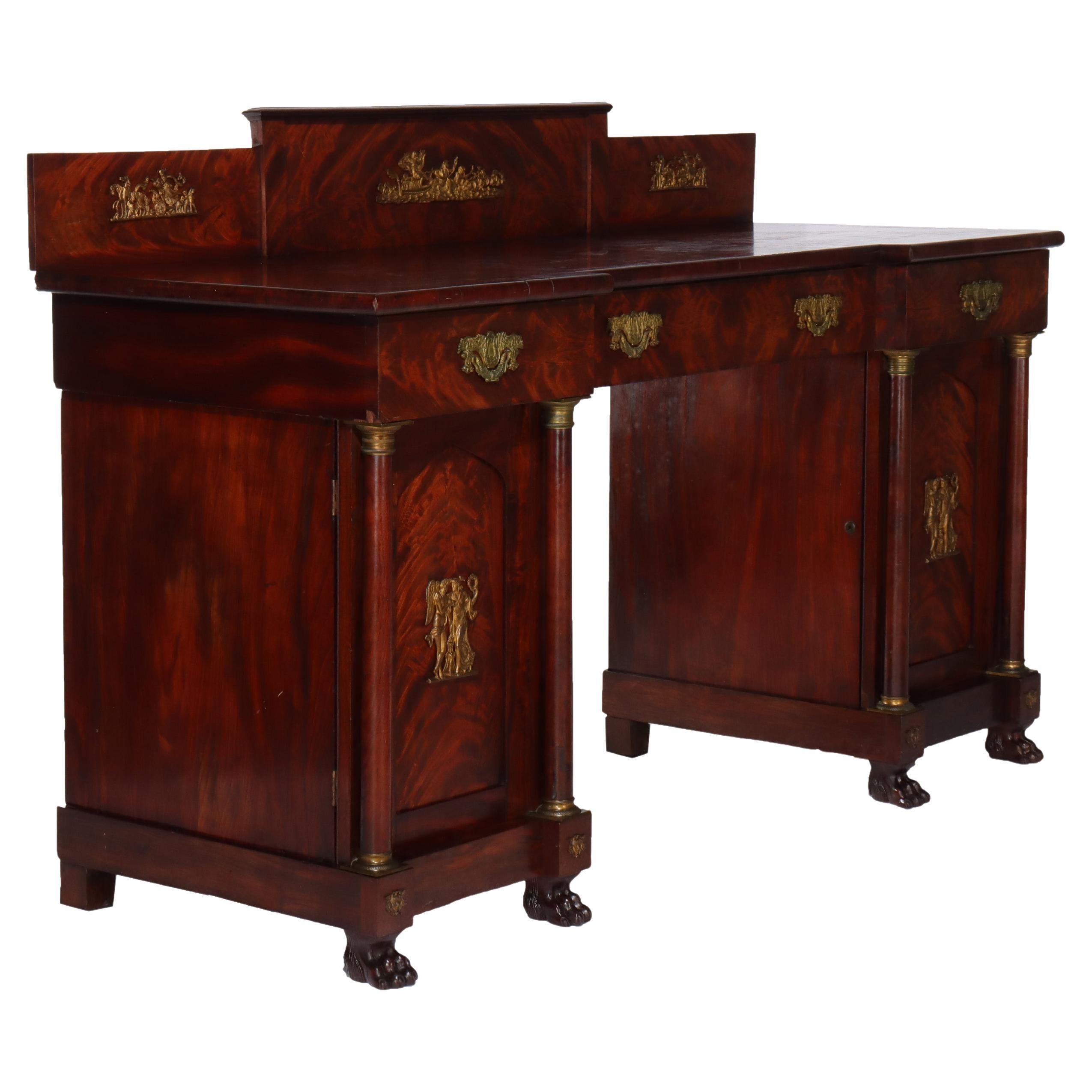 Antica credenza a doppio piedistallo in mogano di epoca napoleonica c1820 in vendita