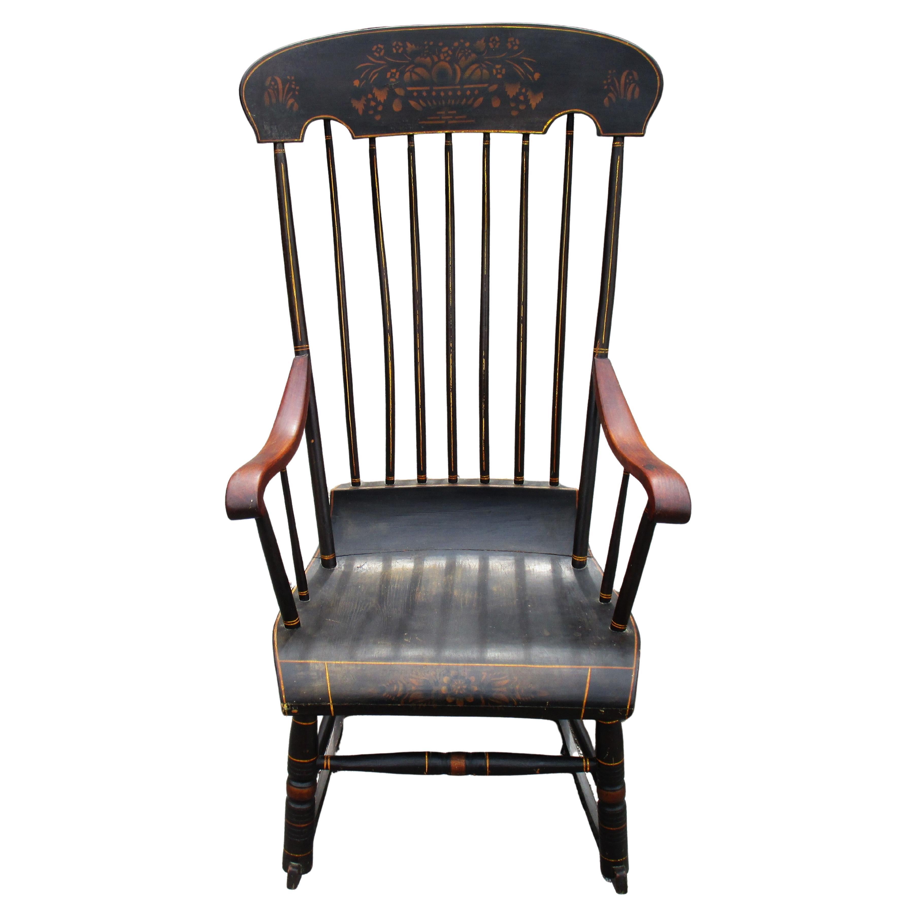 Antique Boston Rocking Chair Original Paint / Stencil / Gilt Decoration, 1860 7