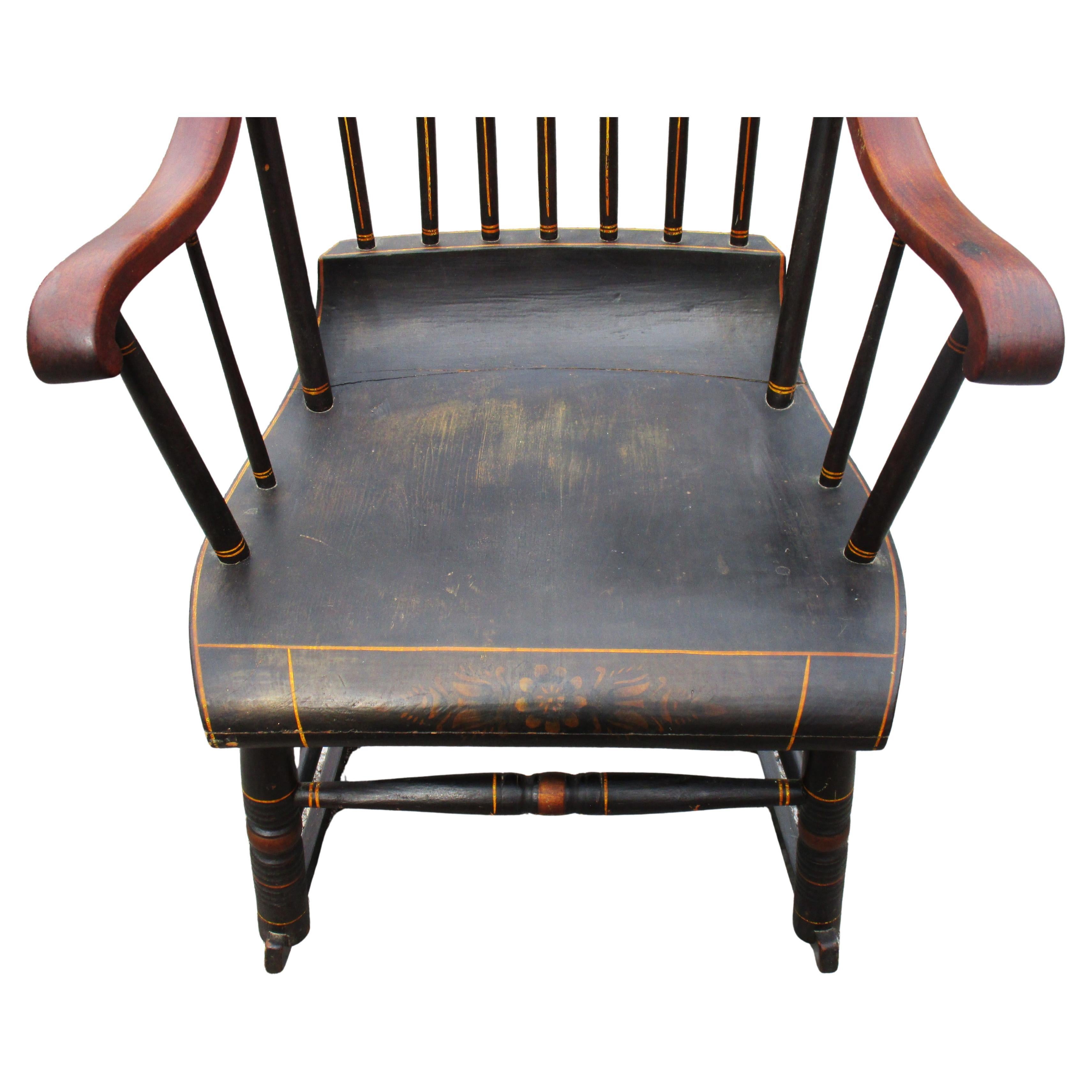 American Colonial Antique Boston Rocking Chair Original Paint / Stencil / Gilt Decoration, 1860