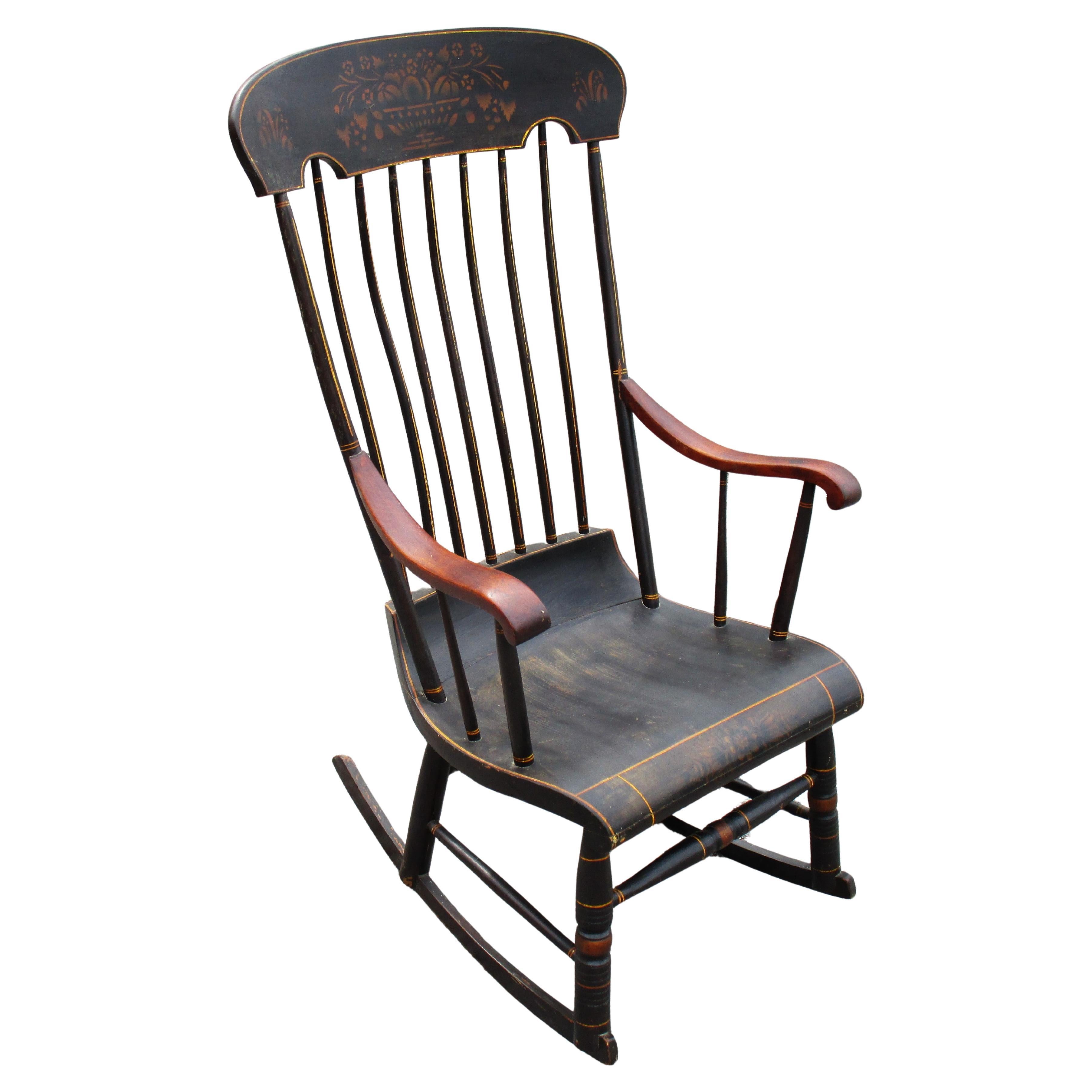 American Antique Boston Rocking Chair Original Paint / Stencil / Gilt Decoration, 1860