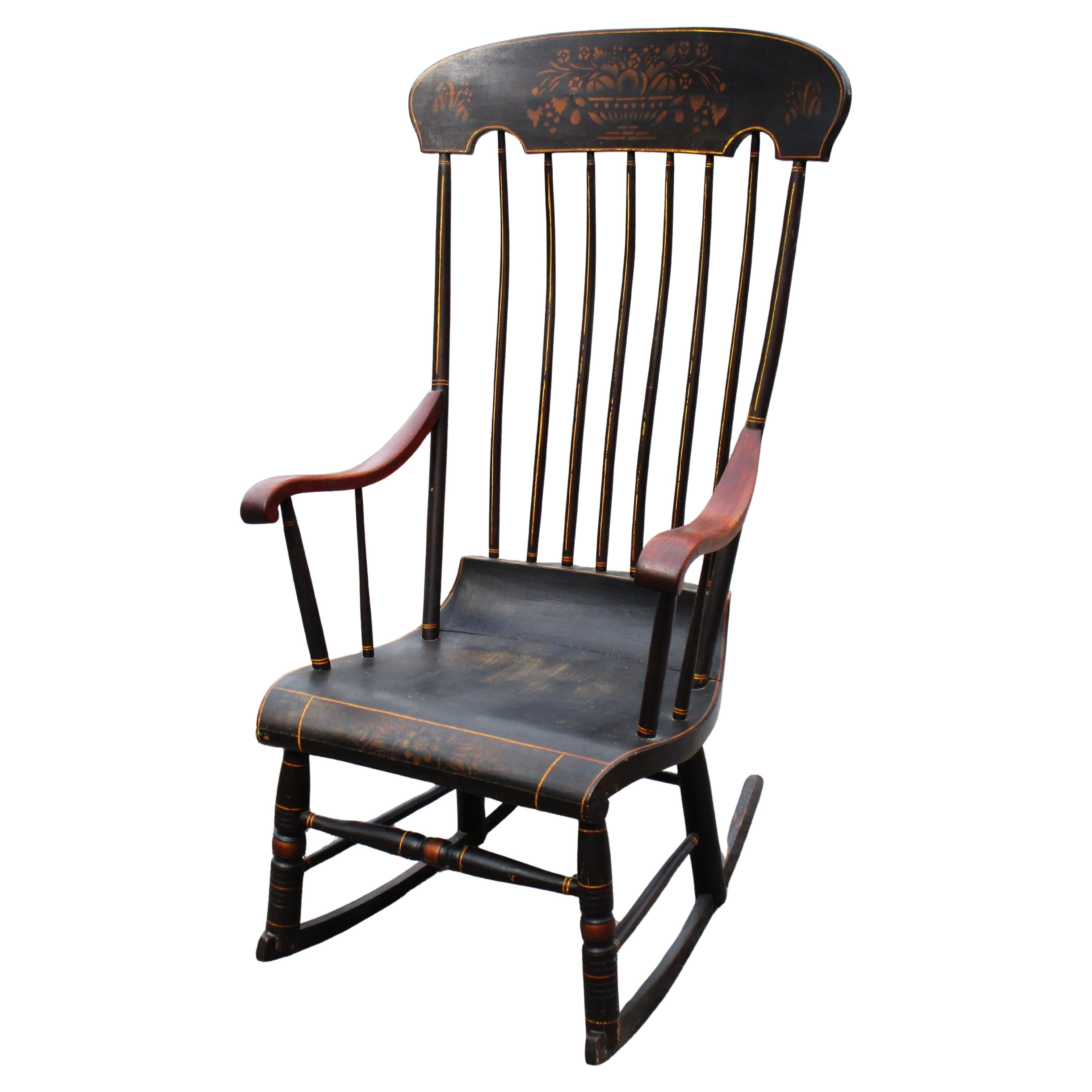 19th Century Antique Boston Rocking Chair Original Paint / Stencil / Gilt Decoration, 1860