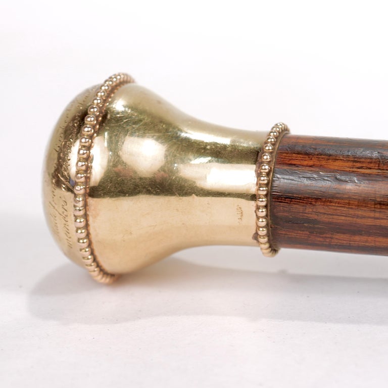 Antique Boston Tea Party Related 14K Gold Topped Walking Stick or Cane