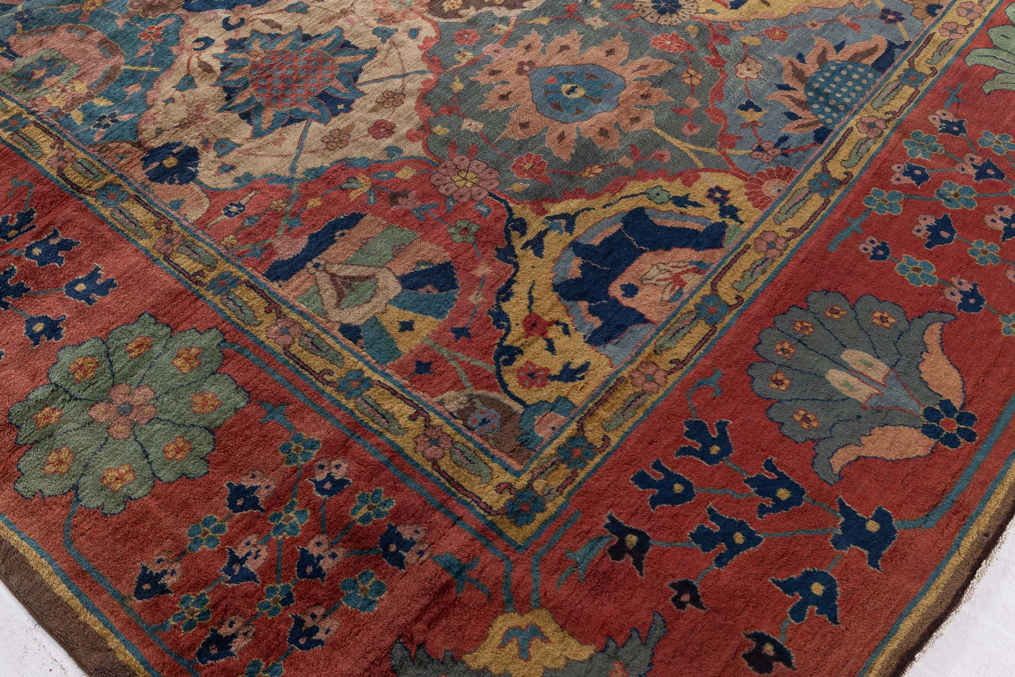 Antiker botanischer indischer Teppich 'Größe verstellbar'  (Handgewebt) im Angebot