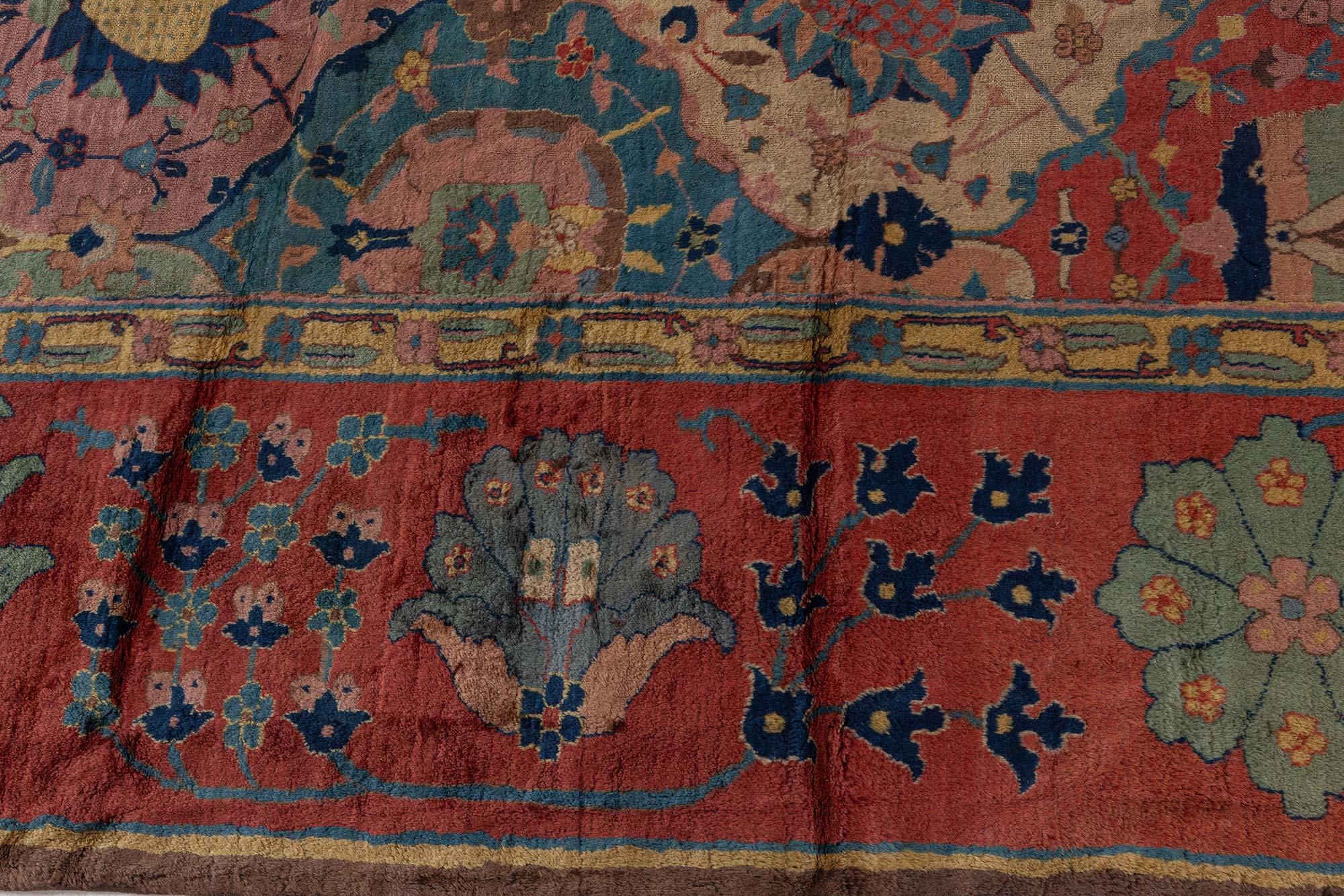 Antique Botanic Indian Rug 'Size Adjusted'  For Sale 1
