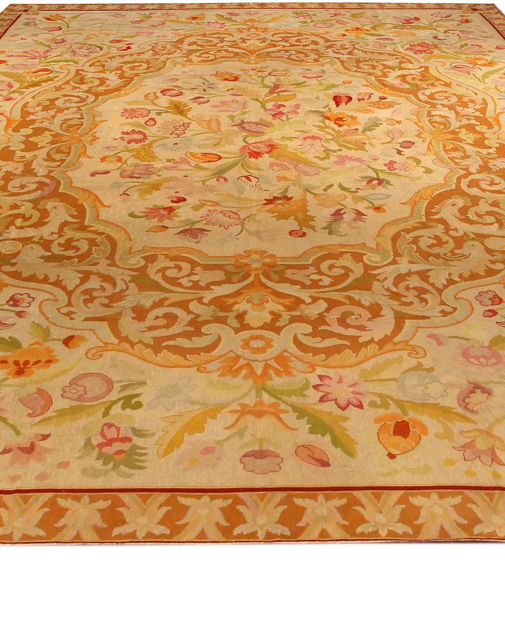 Fine Antique Botanic orange needlework carpet
Size: 11'0