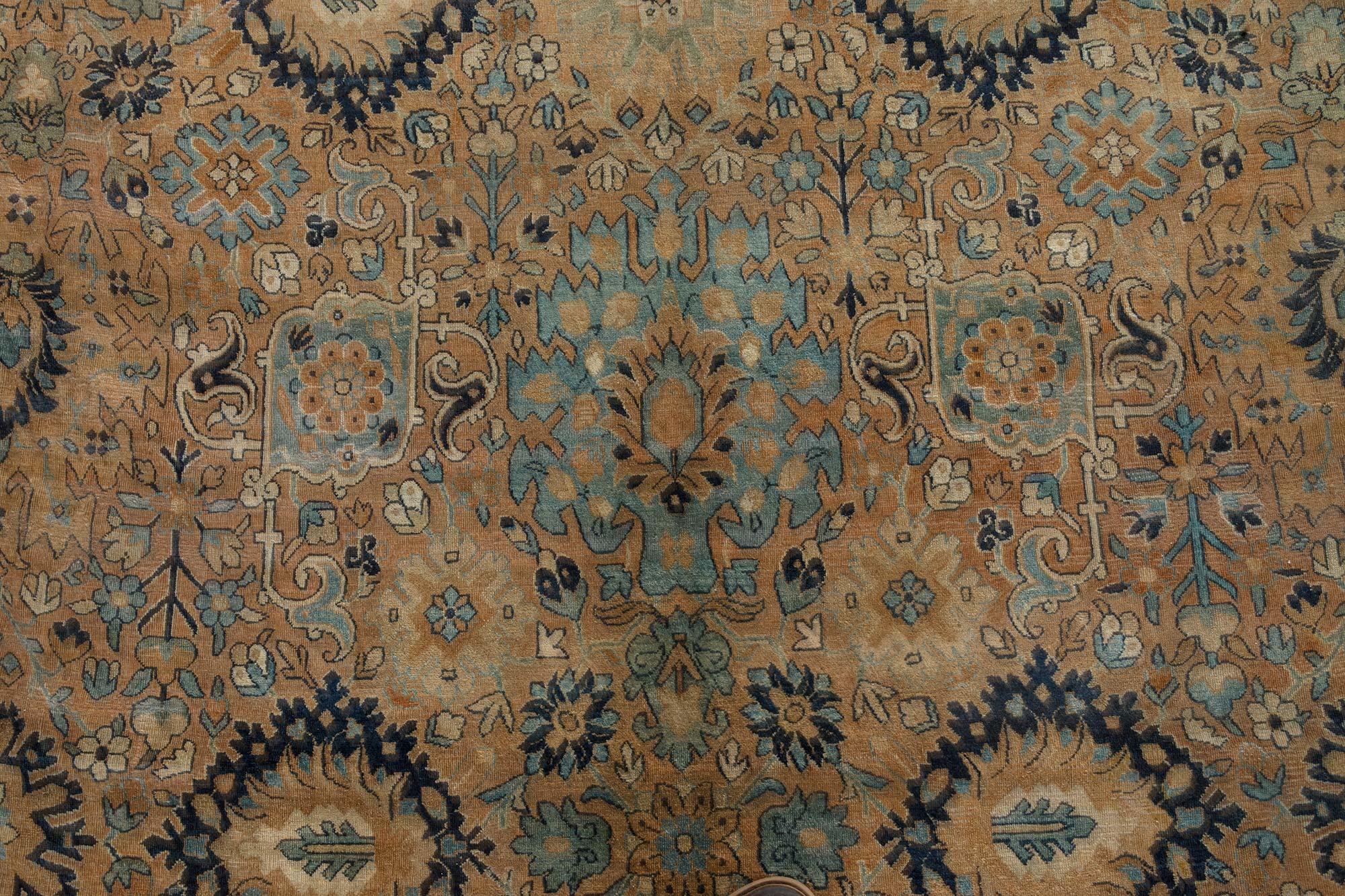 Antique Botanic Persian Kirman handmade wool carpet
Size: 12'4