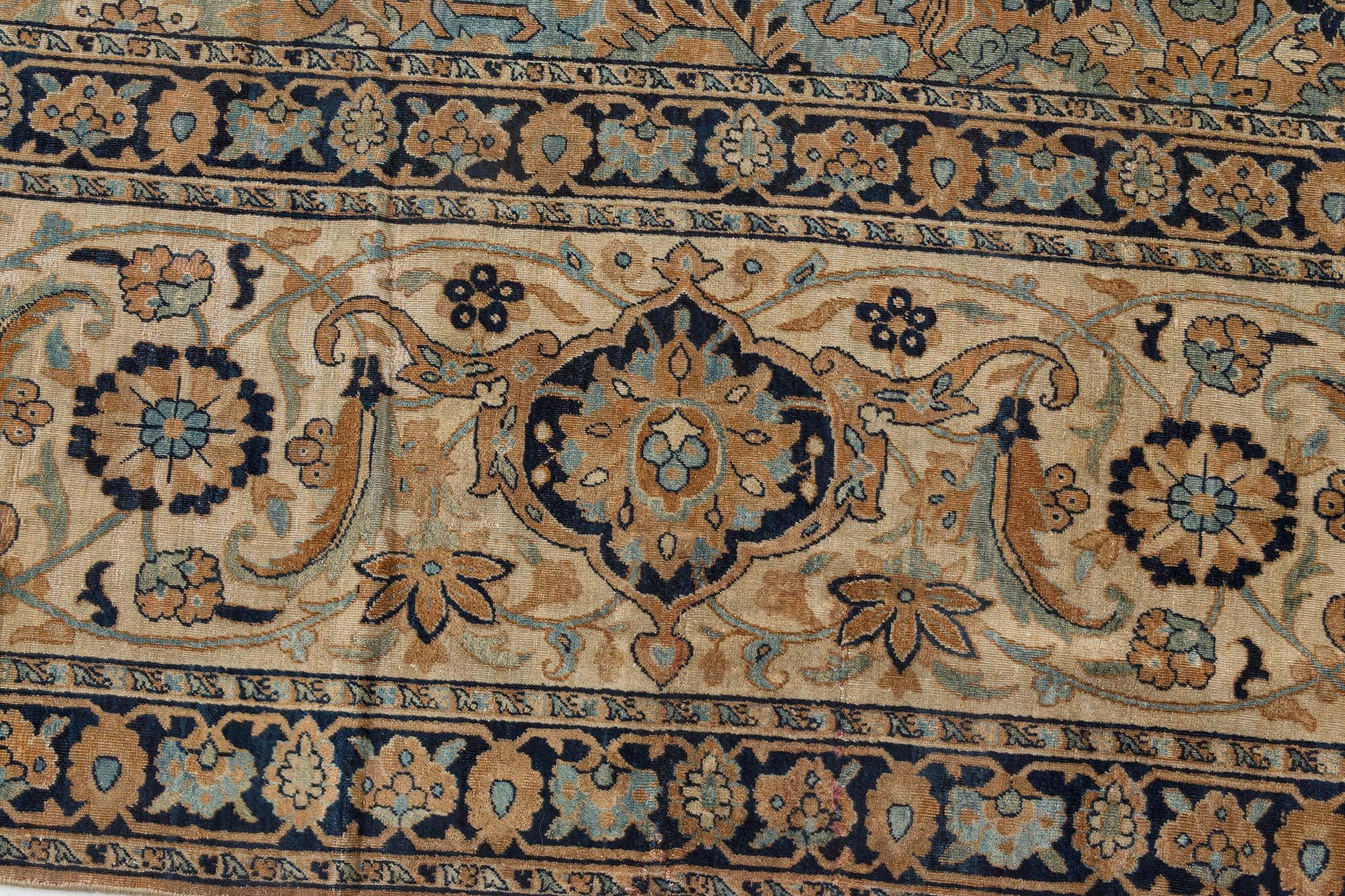 20th Century Antique Botanic Persian Kirman Handmade Wool Rug For Sale