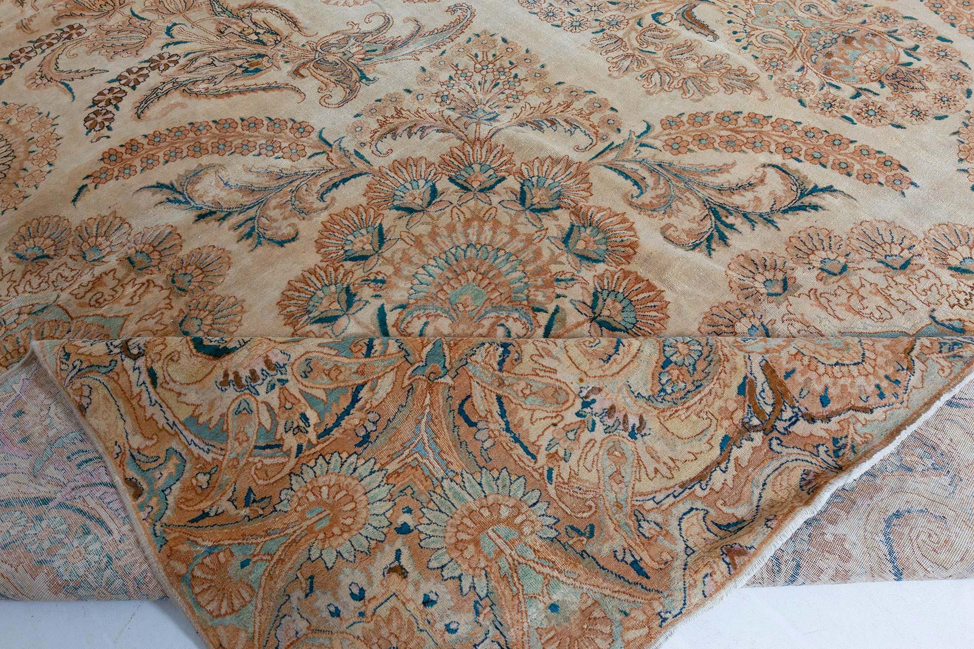 Antique Botanic Persian Kirman Handmade Wool Rug For Sale 2