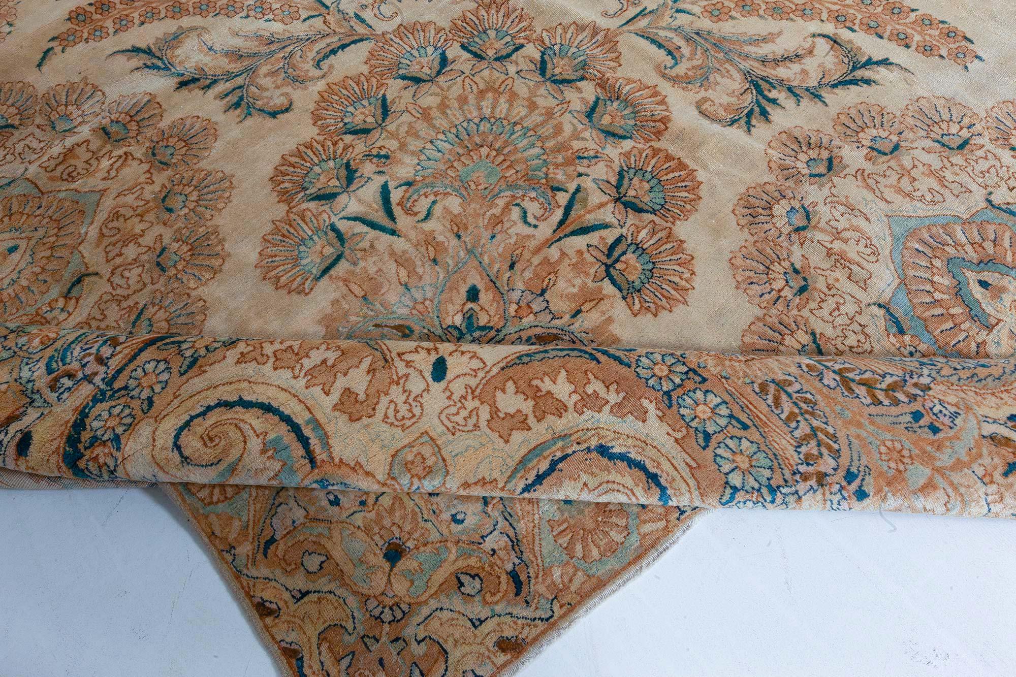 Antique Botanic Persian Kirman Handmade Wool Rug For Sale 3