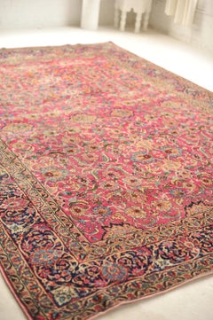Antique Botanical Beauty Rug with Magenta, Green, Ice Blue Color, circa 1930's