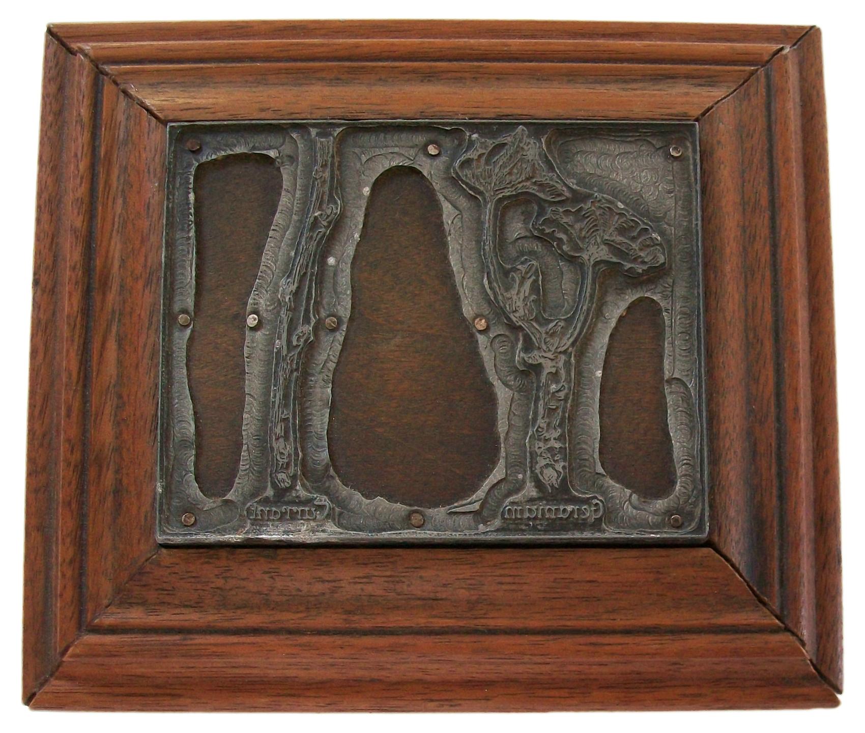 Hand-Crafted Antique Botanical Book Printing / Engraving Plate, Walnut Frame, 19th Century For Sale